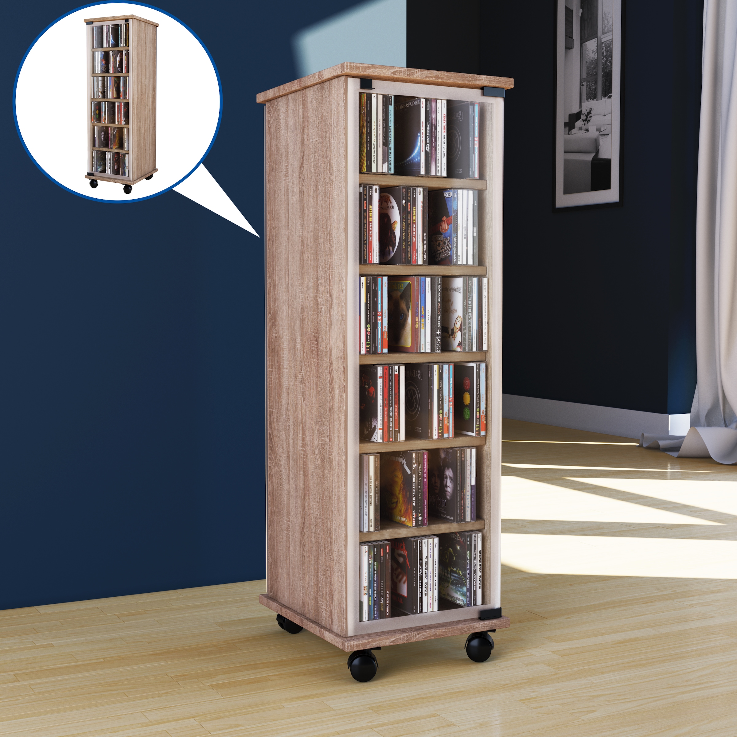 VCM Media-Regal »Holz CD DVD Stand Regal Schrank Valenza Glastür«