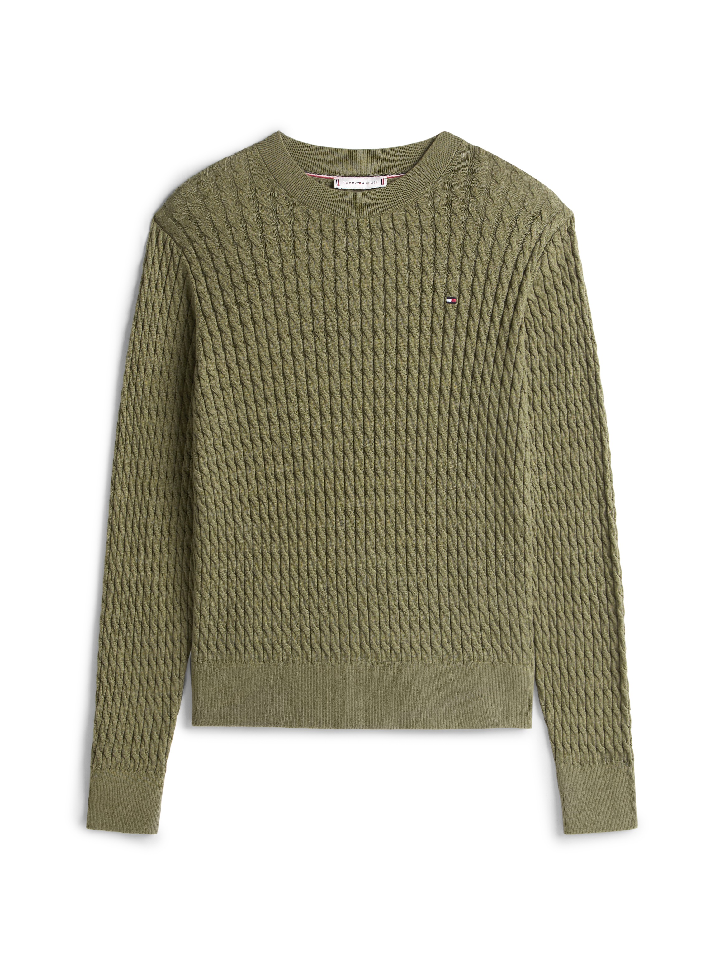 Tommy Hilfiger Rundhalspullover »CO CABLE C-NK LS SWEATER«, mit Zopfmuster