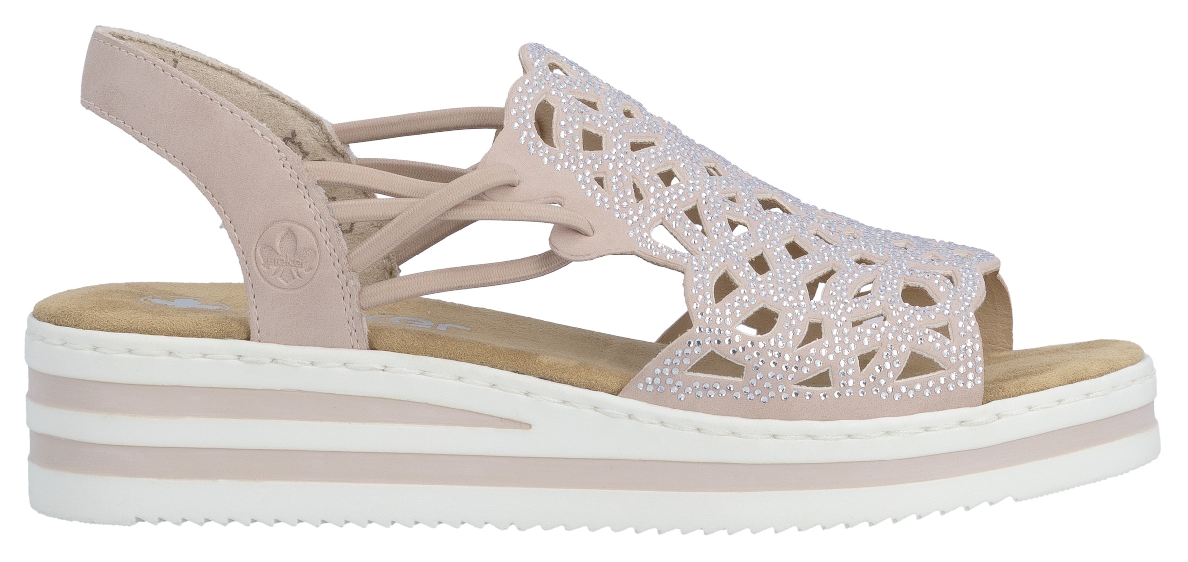 Rieker Keilsandalette  Schlupfsandale, Sommerschuh, Urlaubsschuh mit Glitzersteine