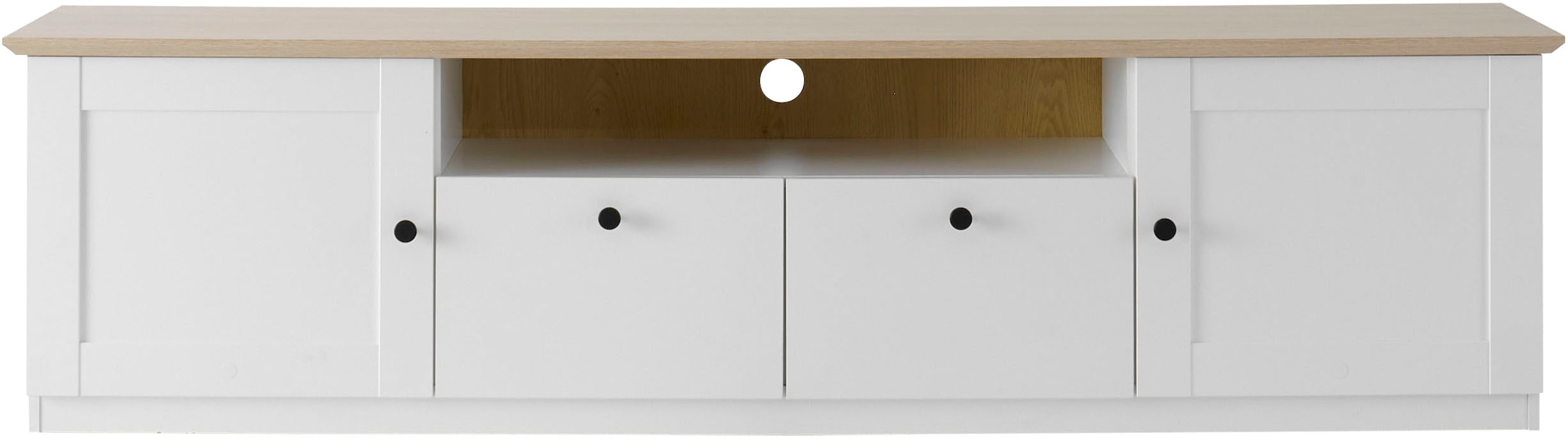 OTTO home Lowboard »Brest, TV-Unterschrank, Kommode, TV-Schrank im Landhausstil« schwarze Metallgriffe, ausreichend Stauraum, 204 cm breit