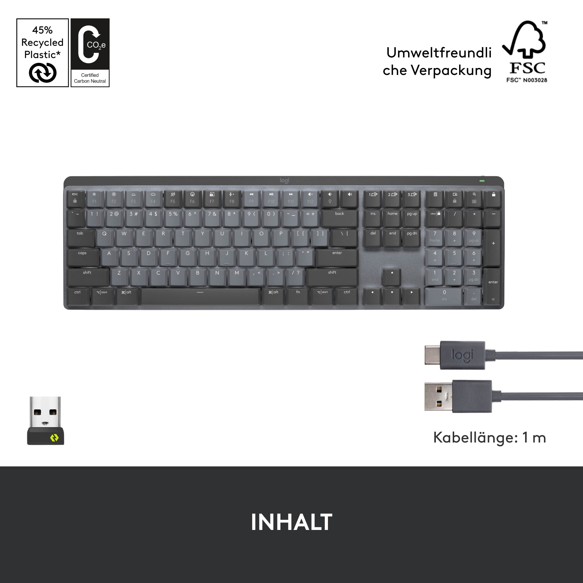 Logitech Tastatur »MX Mechanical TACTILE«, (Ziffernblock-Fn-Tasten-USB-Anschluss)