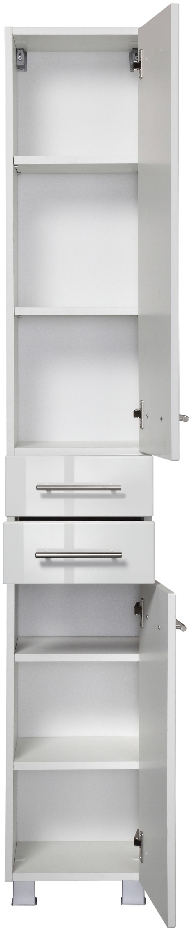welltime Badmöbel-Set »"Trento", Badezimmer-Set, Hängeschrank, Unterschrank, Hochschrank«, (5 St.), Waschbeckenunterschrank, Spiegelschrank inkl. Aufbauleuchte