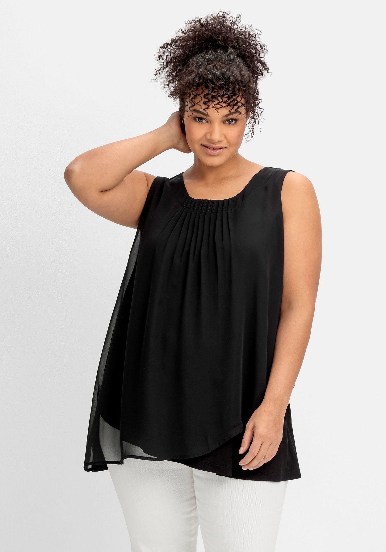 Sheego Longtop »Top mit Chiffon und blickdichtem Jersey«