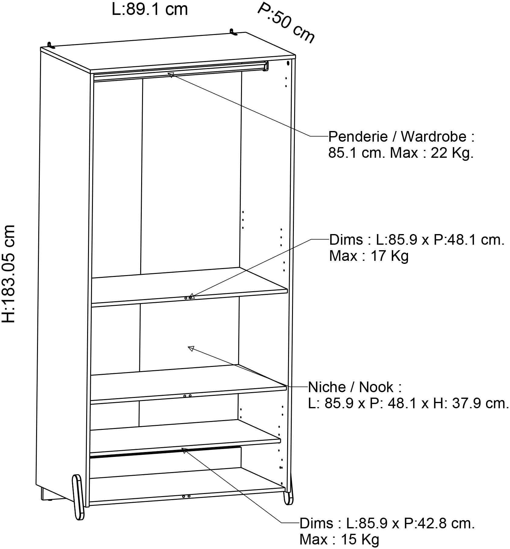 Demeyere GROUP Kleiderschrank »Jann,Breite ca. 90cm, Höhe ca. 180cm, 4 Türen«, (Packung), modernes Design fürs Kinderzimmer, Kinderkleiderschrank