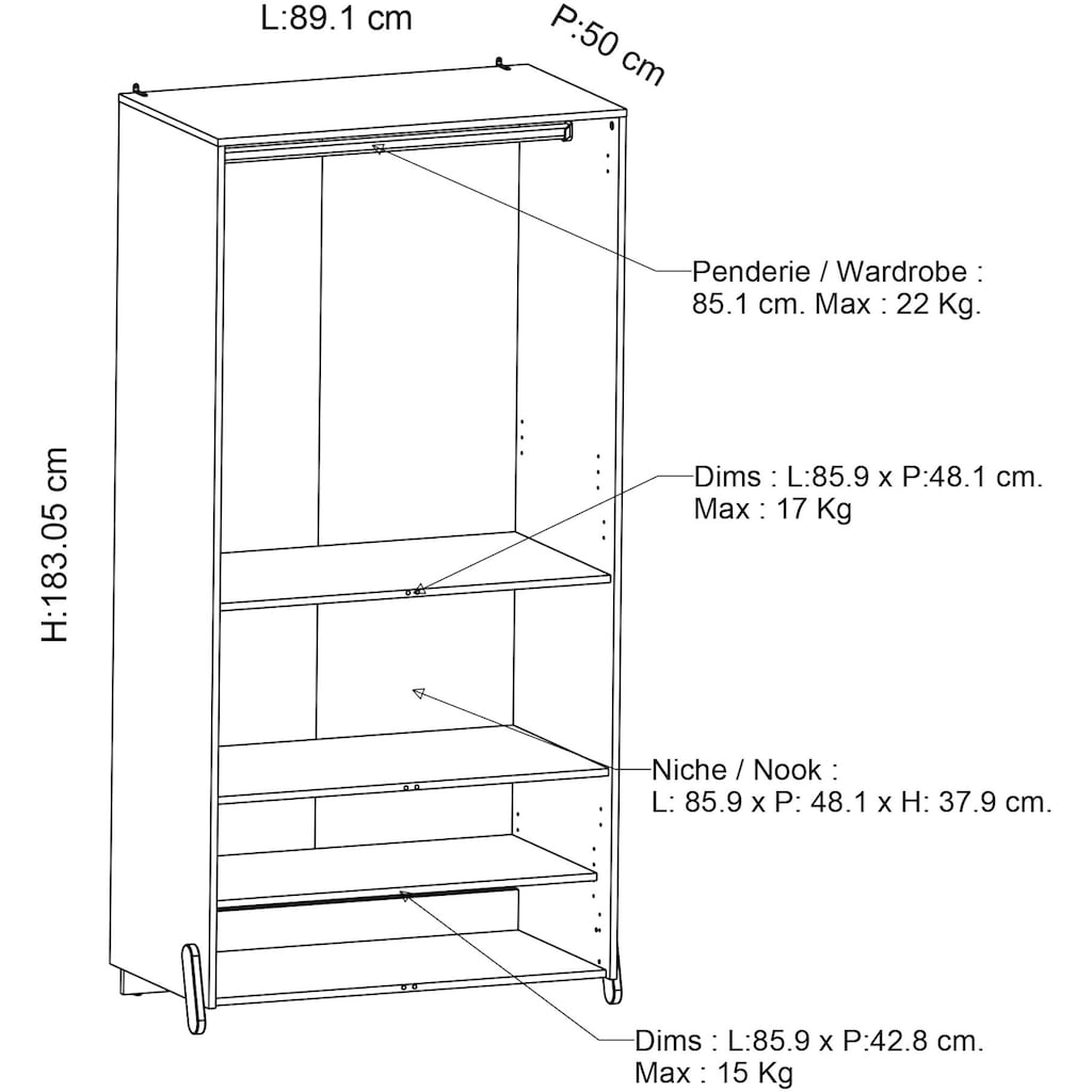 Demeyere GROUP Kleiderschrank »Jann,Breite ca. 90cm, Höhe ca. 180cm, 4 Türen«, (Packung)
