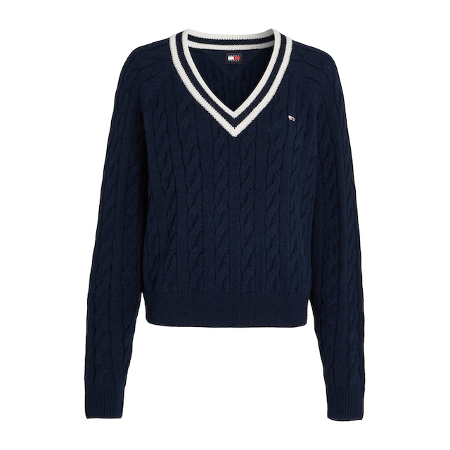 Tommy Jeans V-Ausschnitt-Pullover »TJW V-NECK CABLE SWEATER«, mit  Logostickerei bei ♕