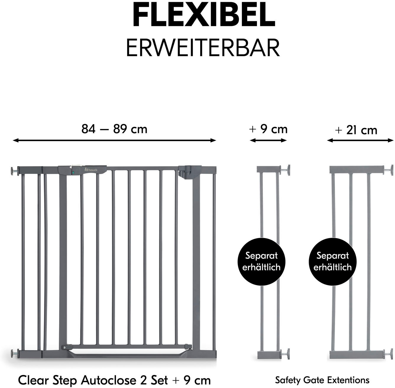 Hauck Türschutzgitter »Clear Step Autoclose 2 Set inklusive Verlängerung 9 cm, Dark Grey«, auch als Treppenschutzgitter verwendbar