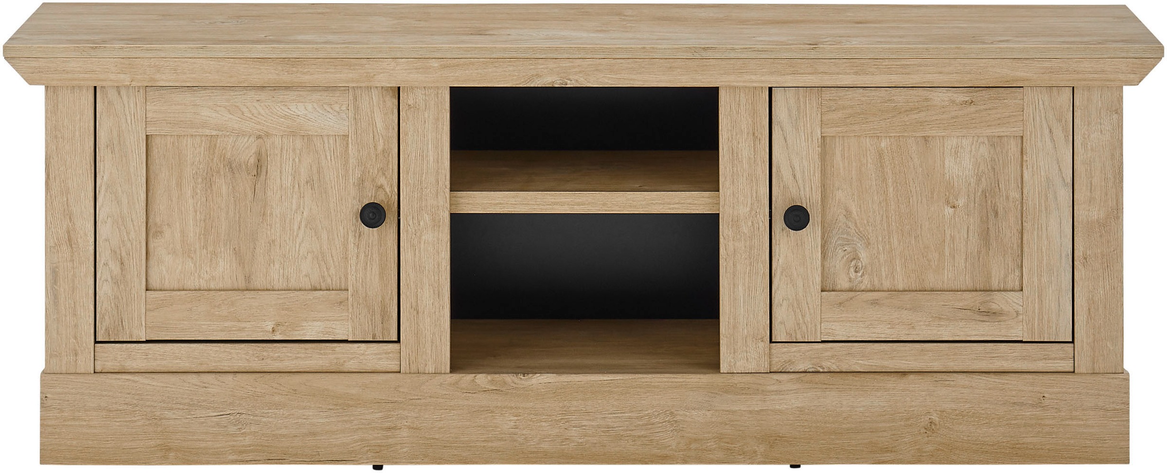 Home affaire Lowboard »Cornwall, Unterschrank im Landhausstil, Kommode, Eiche Dekor« 1 Stk. tlg. verschnörkelte Metallgriffe, offene Fächer und Türen, 152 cm breit