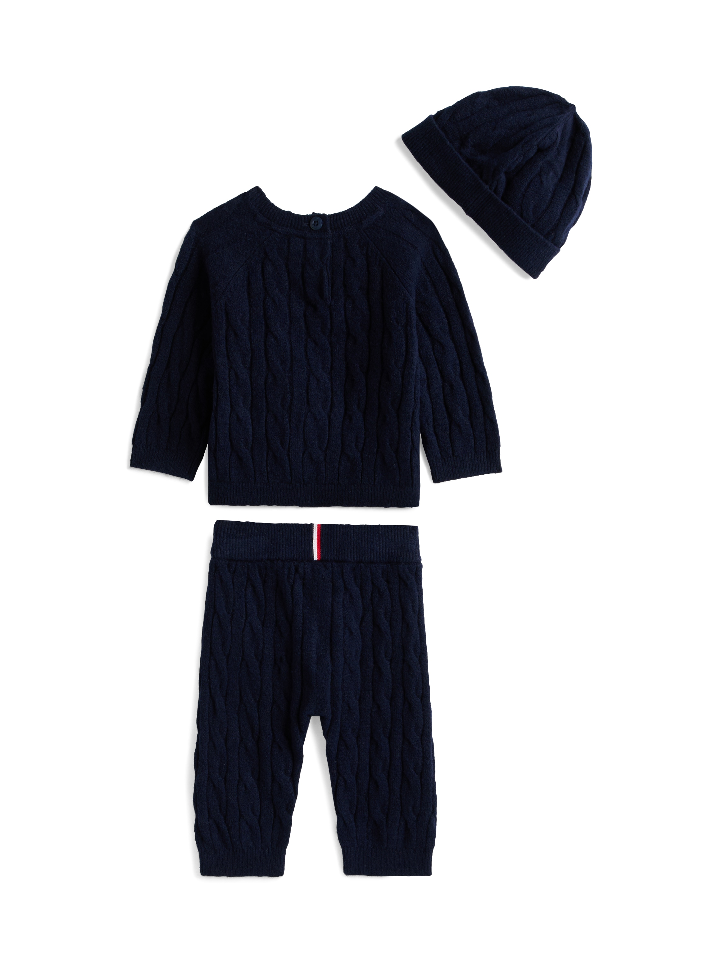Tommy Hilfiger Neugeborenen-Geschenkset »CABLE SWEATER BEANIE GIFTBOX« 3 Stk. Pullover, Hose & Mütze für Babys