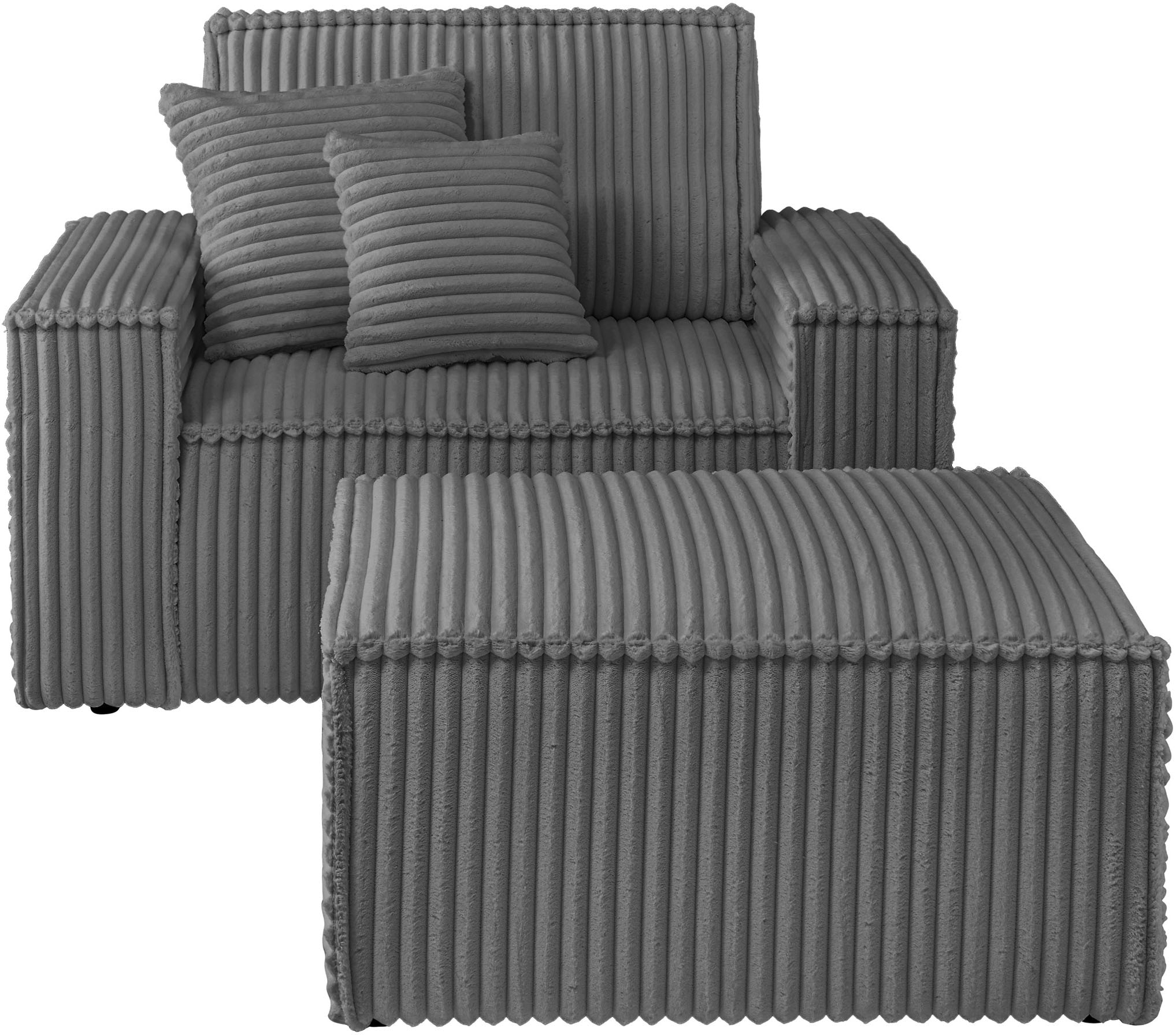 OTTO home Loveseat »FINNLEY, Loveseat & Hocker im Set, trendige Stoffe, inkl. Zierkissen« 2 Stk. tlg. verfügbar in den Stoffqualitäten Bouclé, Struktur fein und Mega Cord