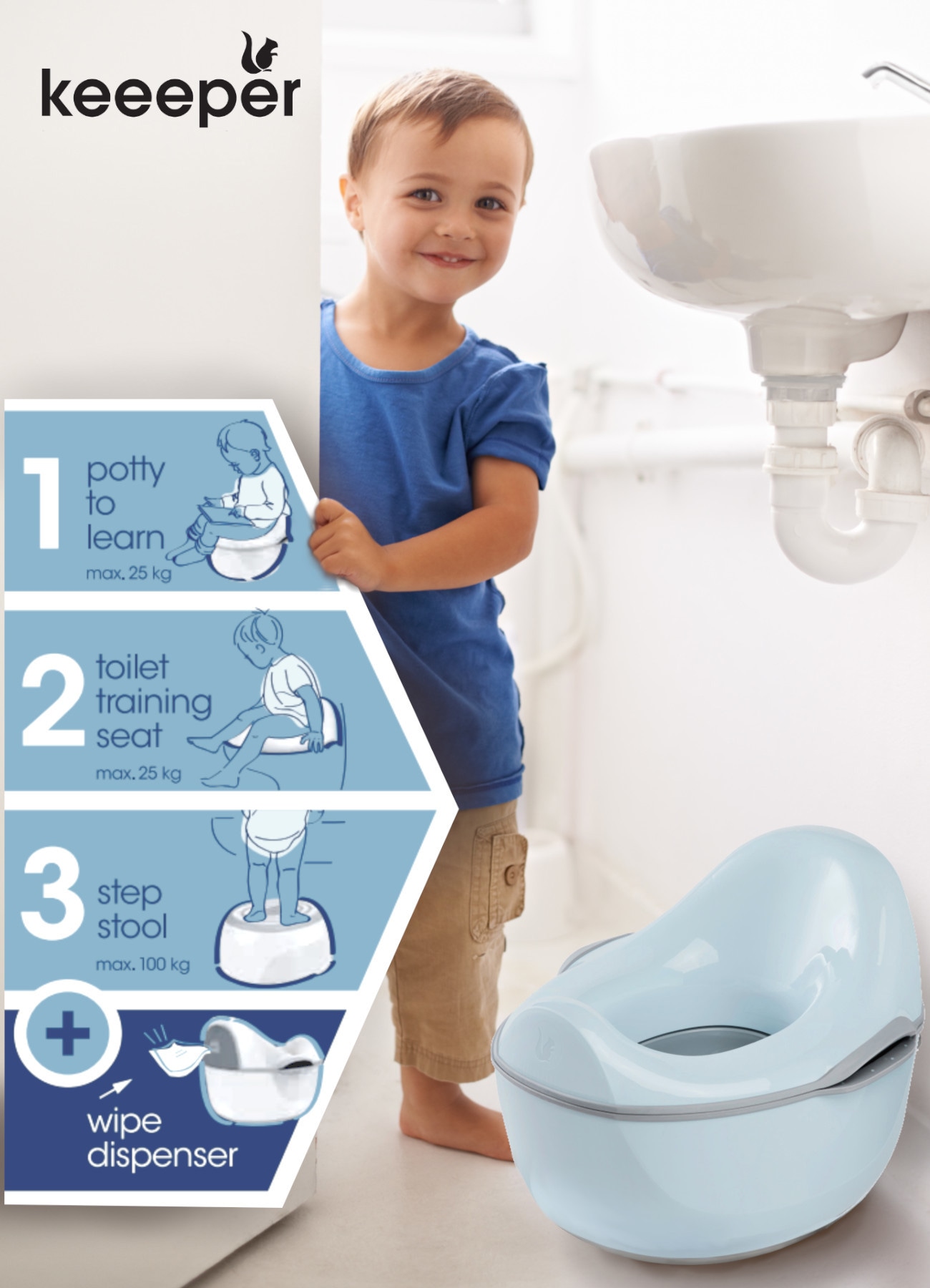 keeeper Toilettentrainer »kasimir babytopf deluxe 4in1, cloudy blue«, Made in Europe, FSC® - schützt Wald - weltweit