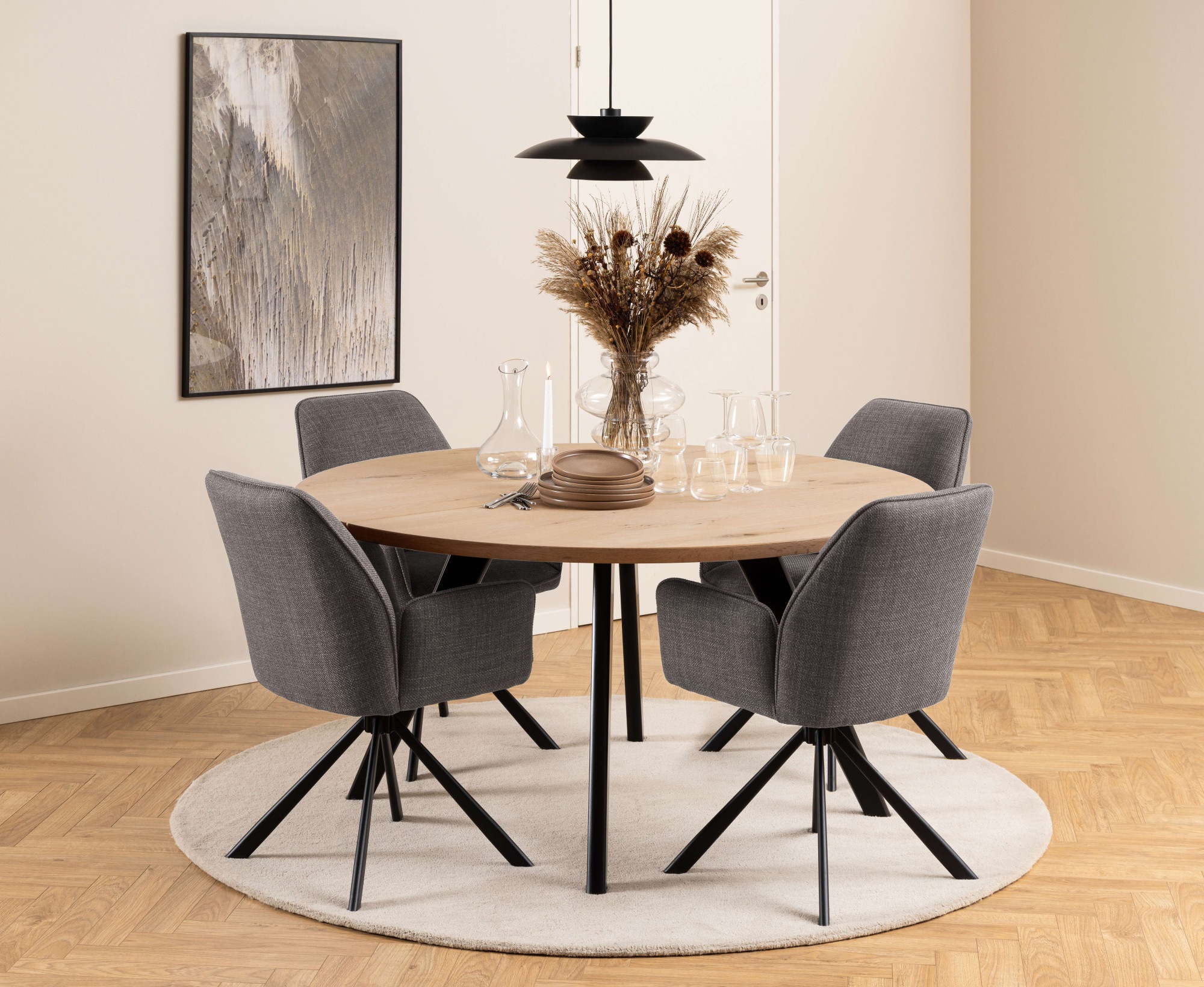 ACTONA GROUP Esszimmerstuhl »Glenda, gepolsterter komfortabel Stuhl mit Armlehnen, drehbar, 2er-Set« () gepolstert, mit Armlehne, schwarze Stahlbeine, drehbar, 2er-Set