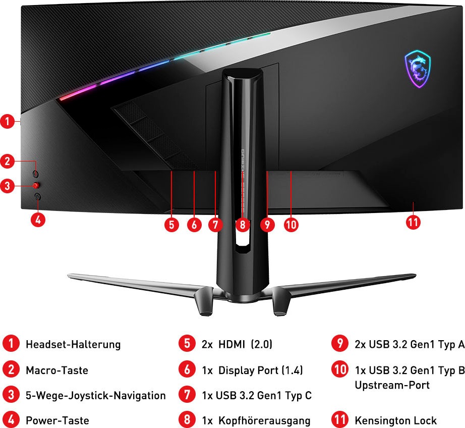 MSI Curved-Gaming-LED-Monitor »MPG Artymis 343CQR«, 86 cm/34 Zoll, 3440 x 1440 px, UWQHD, 1 ms Reaktionszeit, 165 Hz, höhenverstellbar, 3 Jahre Herstellergarantie
