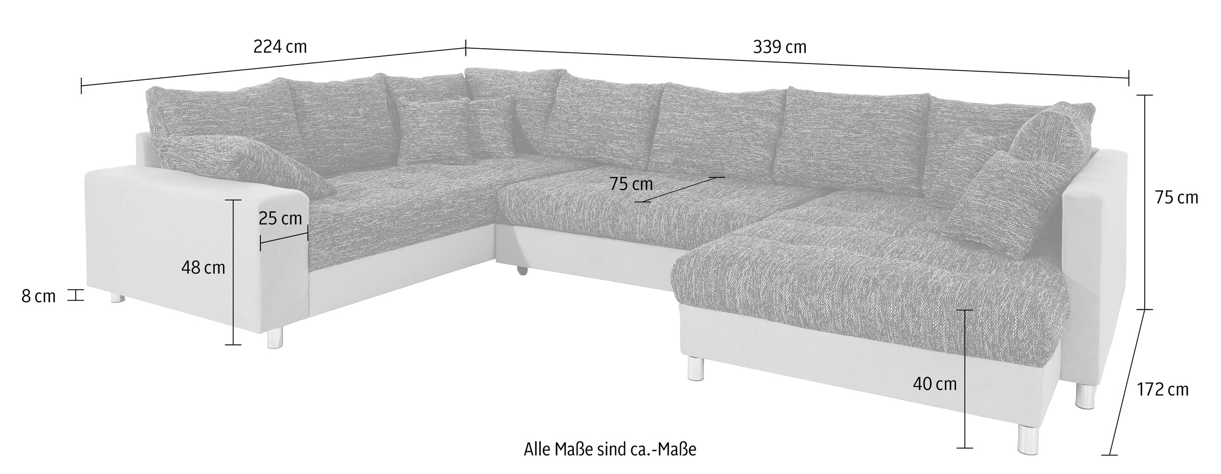 Mr. Couch Wohnlandschaft »Tobi U-Form«, wahlweise mit Kaltschaum (140kg Belastung/Sitz) und RGB-Beleuchtung