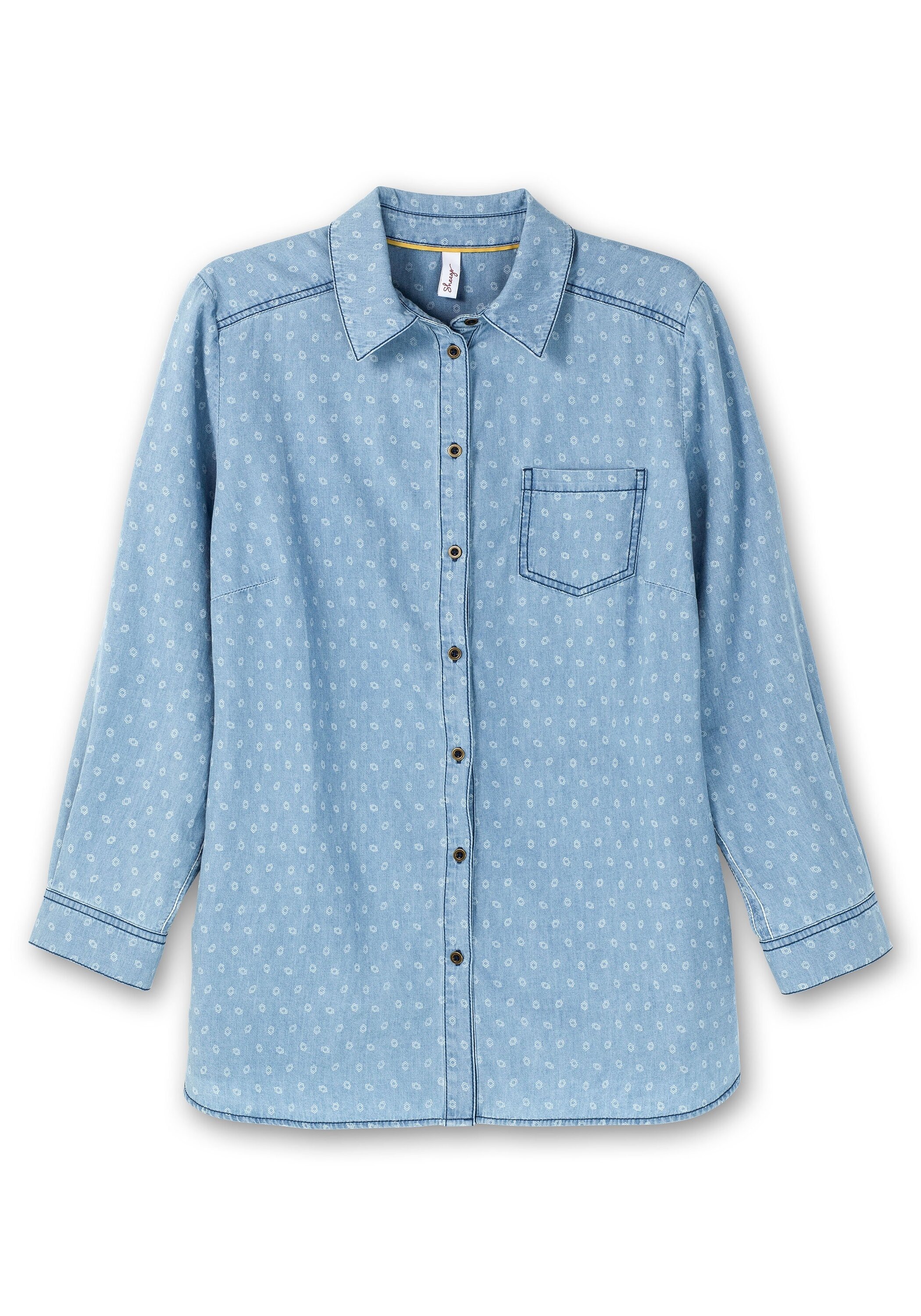 Sheego Longbluse »Jeansbluse mit Brusttasche und Tupfenprint«