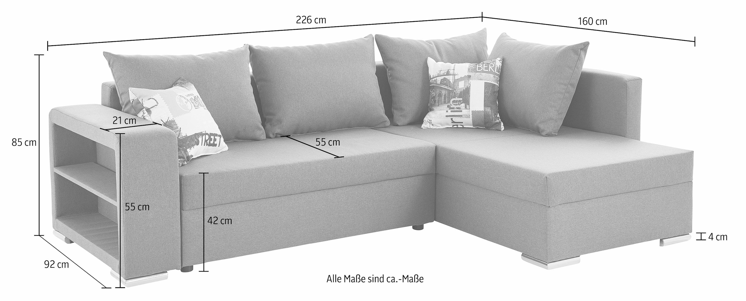 rechts Bettfunktion, Ottomane und Regalarmteil, stellbar links kaufen Raten auf Raum frei Ecksofa, montierbar, im COLLECTION Federkern, AB oder mit mit Bettkasten wahlweise