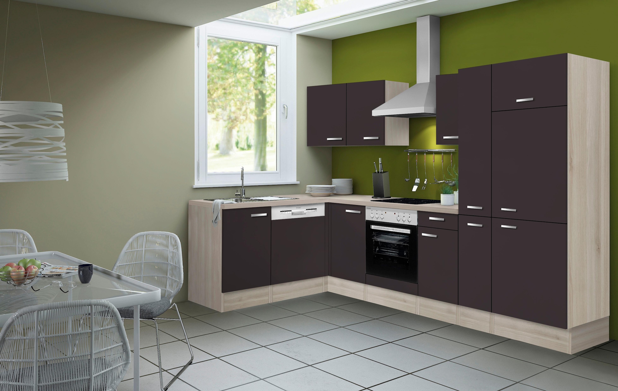 OPTIFIT Küchenzeile »Faro«, Stellbreite 300x175 cm, wahlweise mit E-Geräten,mit Apothekerschr.