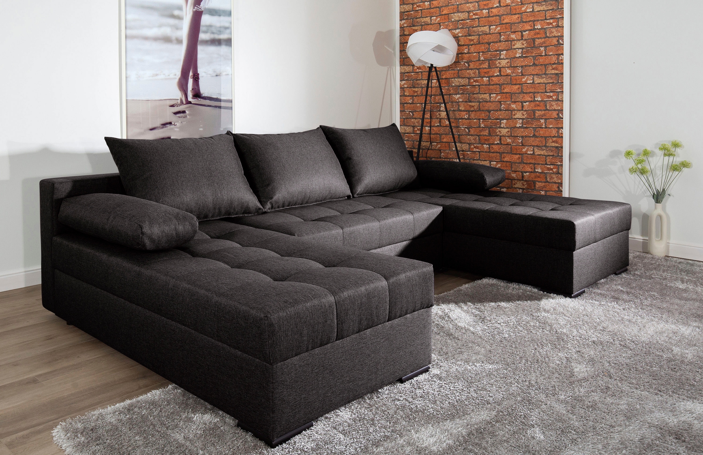 COLLECTION AB Wohnlandschaft »Josy U-Form, B: 269 cm« Schlaffunktion & Bettkasten, Federkern