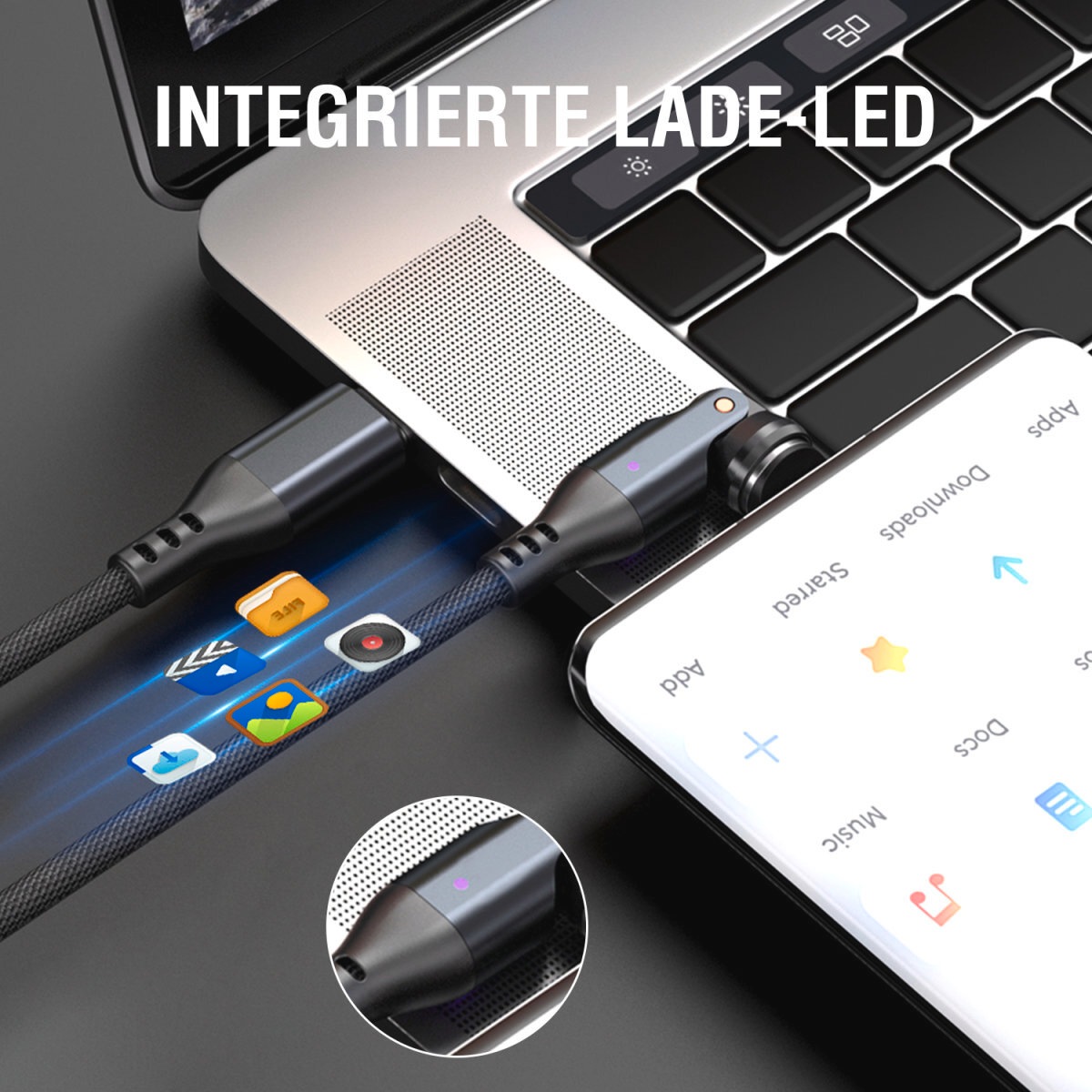 4smarts USB-Kabel »USB-C 540° Magnetkabel-Set GravityCord 240W«, USB Typ C, 180 cm
