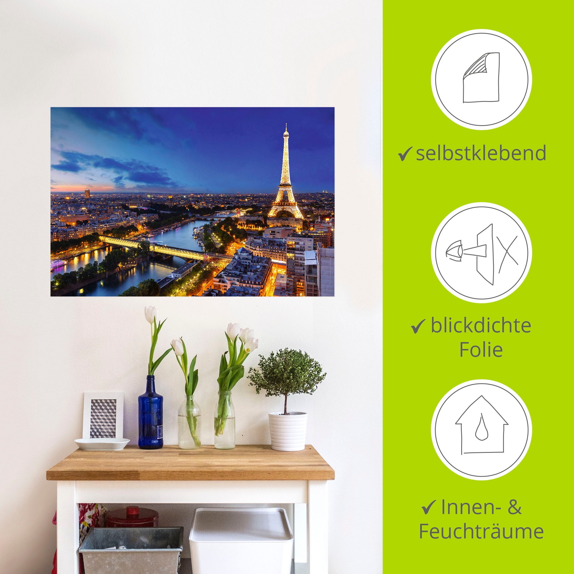 Artland Wandbild »Eiffelturm und Seine am Abend, Paris«, Paris, (1 St.), als Alubild, Outdoorbild, Leinwandbild, Poster, Wandaufkleber