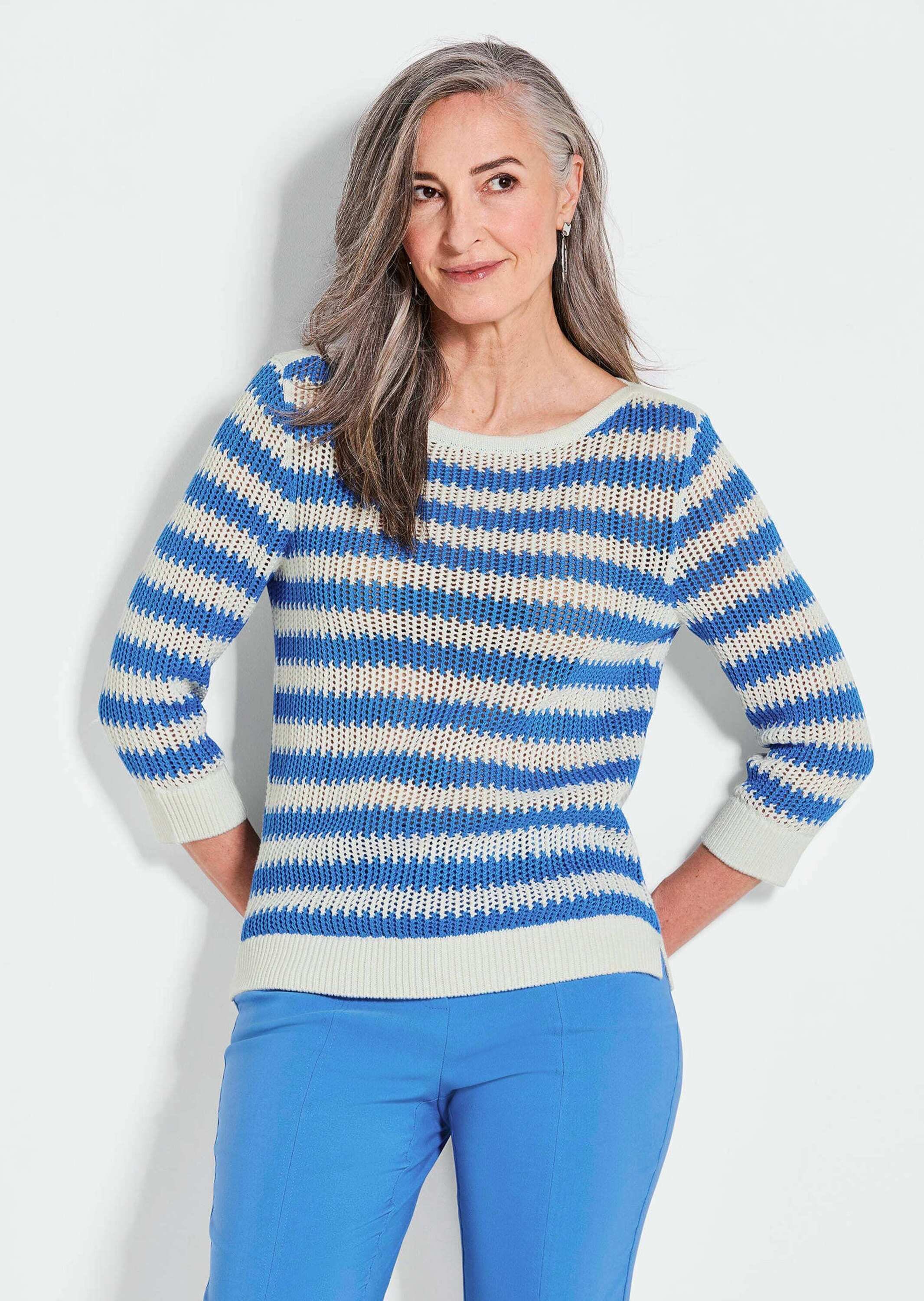 GOLDNER Strickpullover »Halbarm Streifenstrick-Pullover« Rippenbündchen