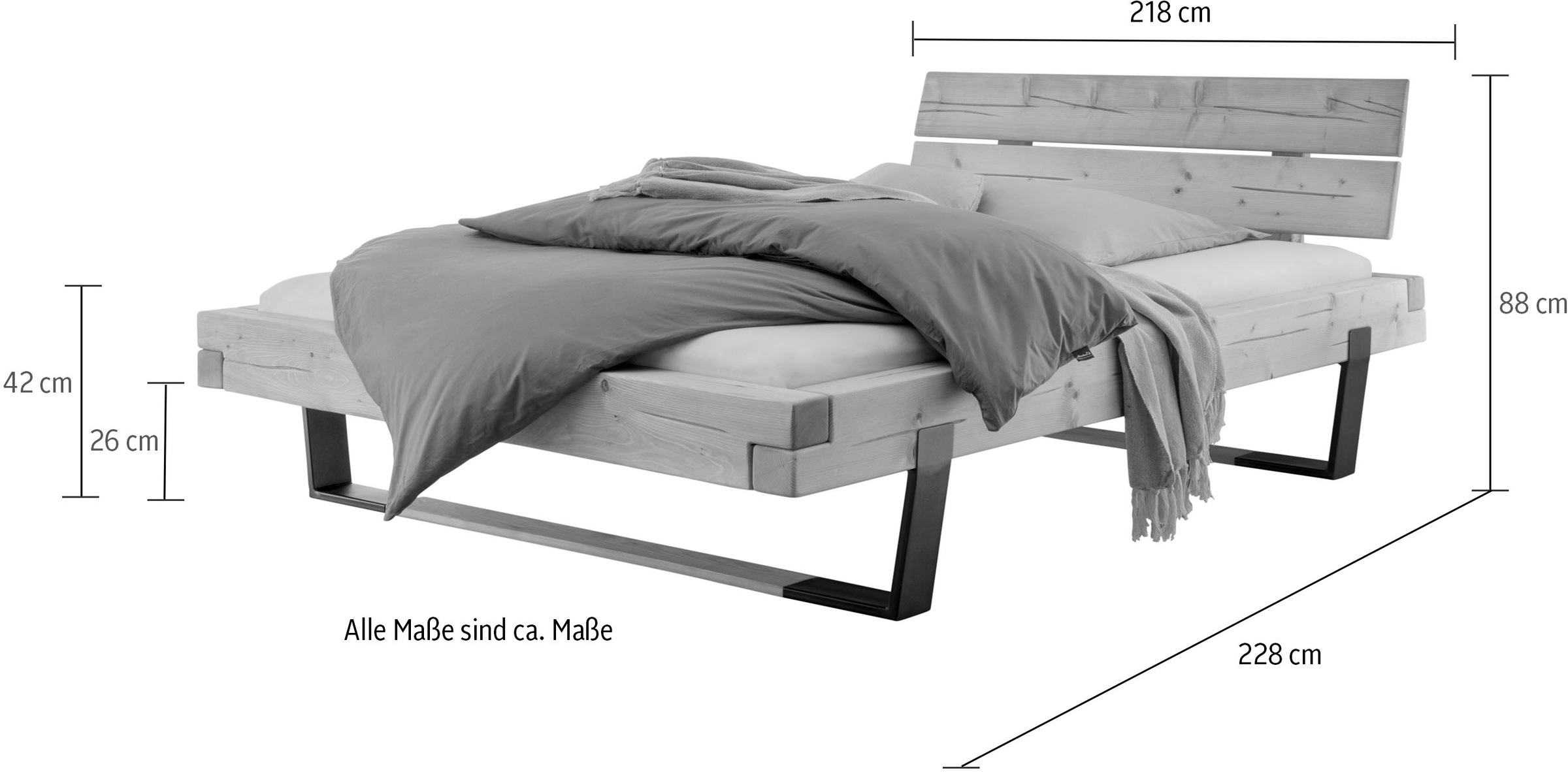 Home affaire Massivholzbett »Ultima«, aus Holz in Balken-Optik mit Holz/Metall Kufe