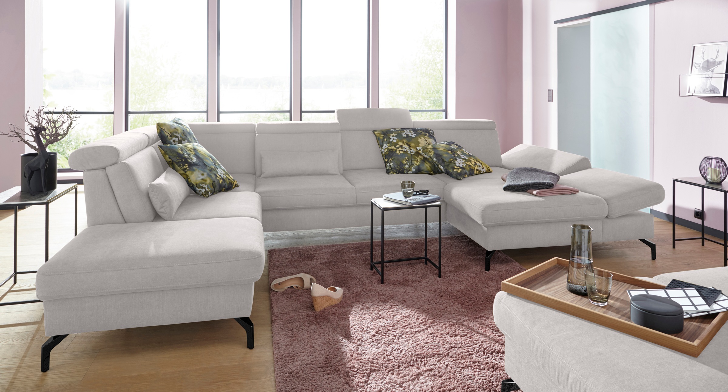 sit&more Wohnlandschaft »Brisbane U-Form«, Fußhöhe 15 cm, inklusive Sitztiefen-, Armteil- und Kopfteilverstellung