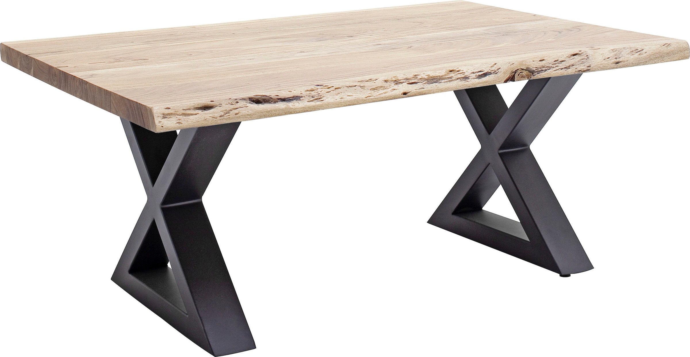 MCA furniture Baumkantentisch, Couchtisch Massivholz mit Baumkante, Rissen und löchern