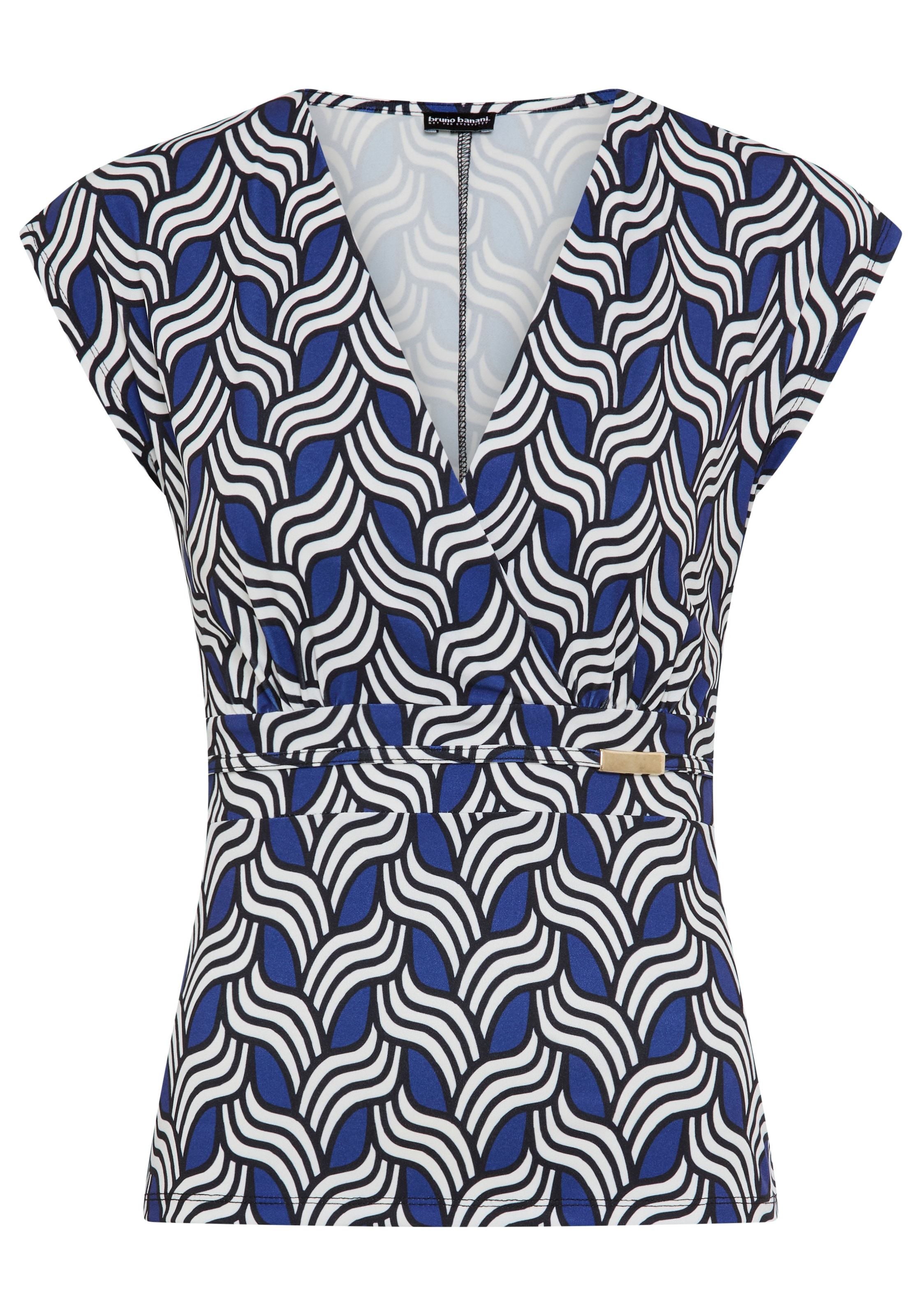 Bruno Banani Print-Shirt mit Schmuckelement, eleganter V-Ausschnitt, figurbetont