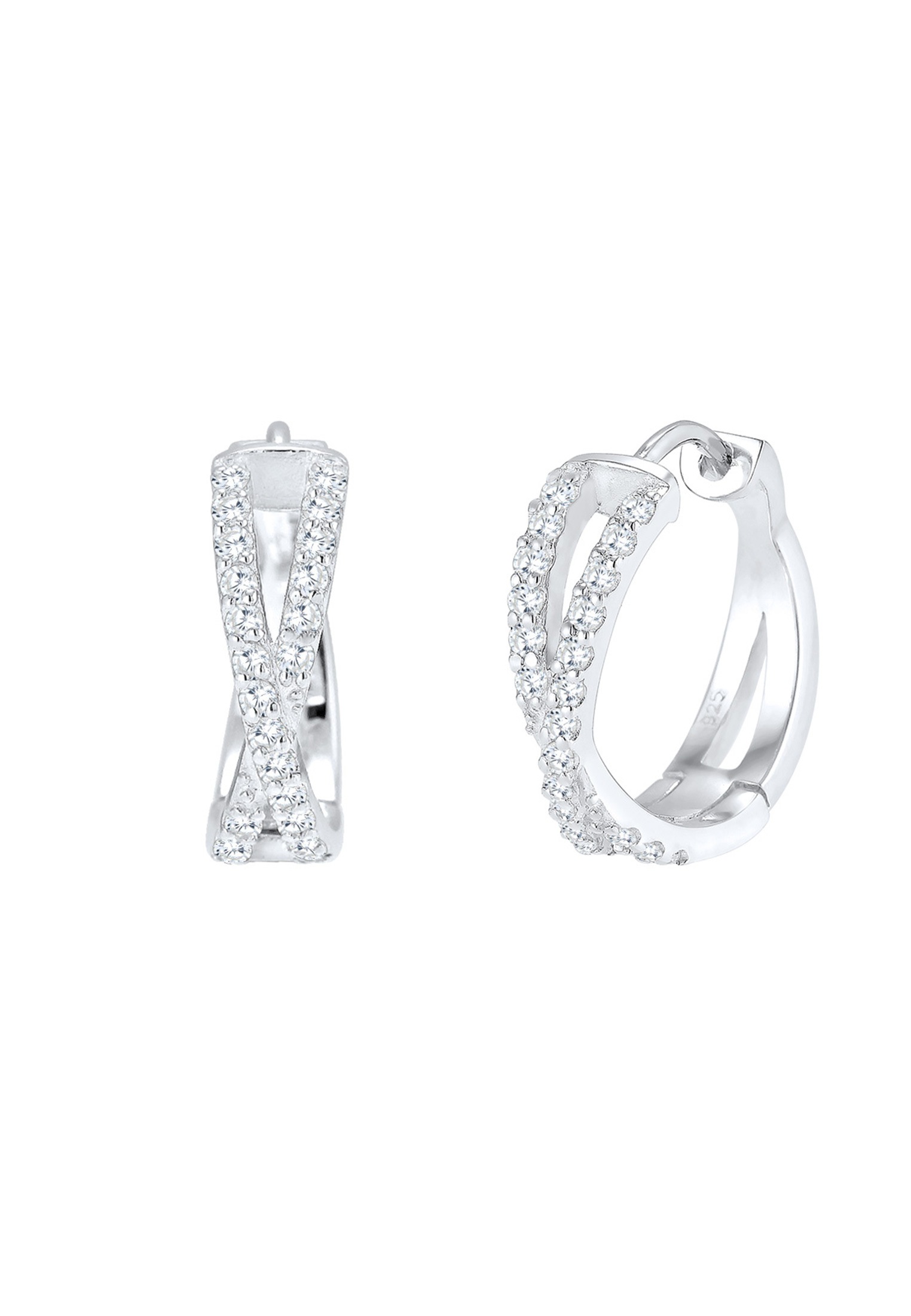 Elli Premium Paar Creolen »Ohrringe Creolen Zirkonia Weiß 925 Sterling Silber«