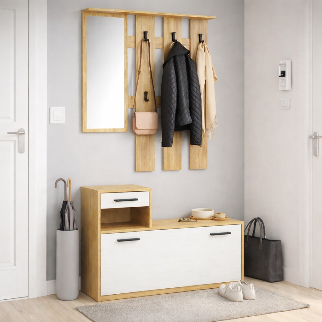 OTTO home Garderoben-Set »Luna Kommode mit 1 Klappe + 1 Schubkasten, Paneel mit Spiegel 6 Haken« 2 Stk. tlg.