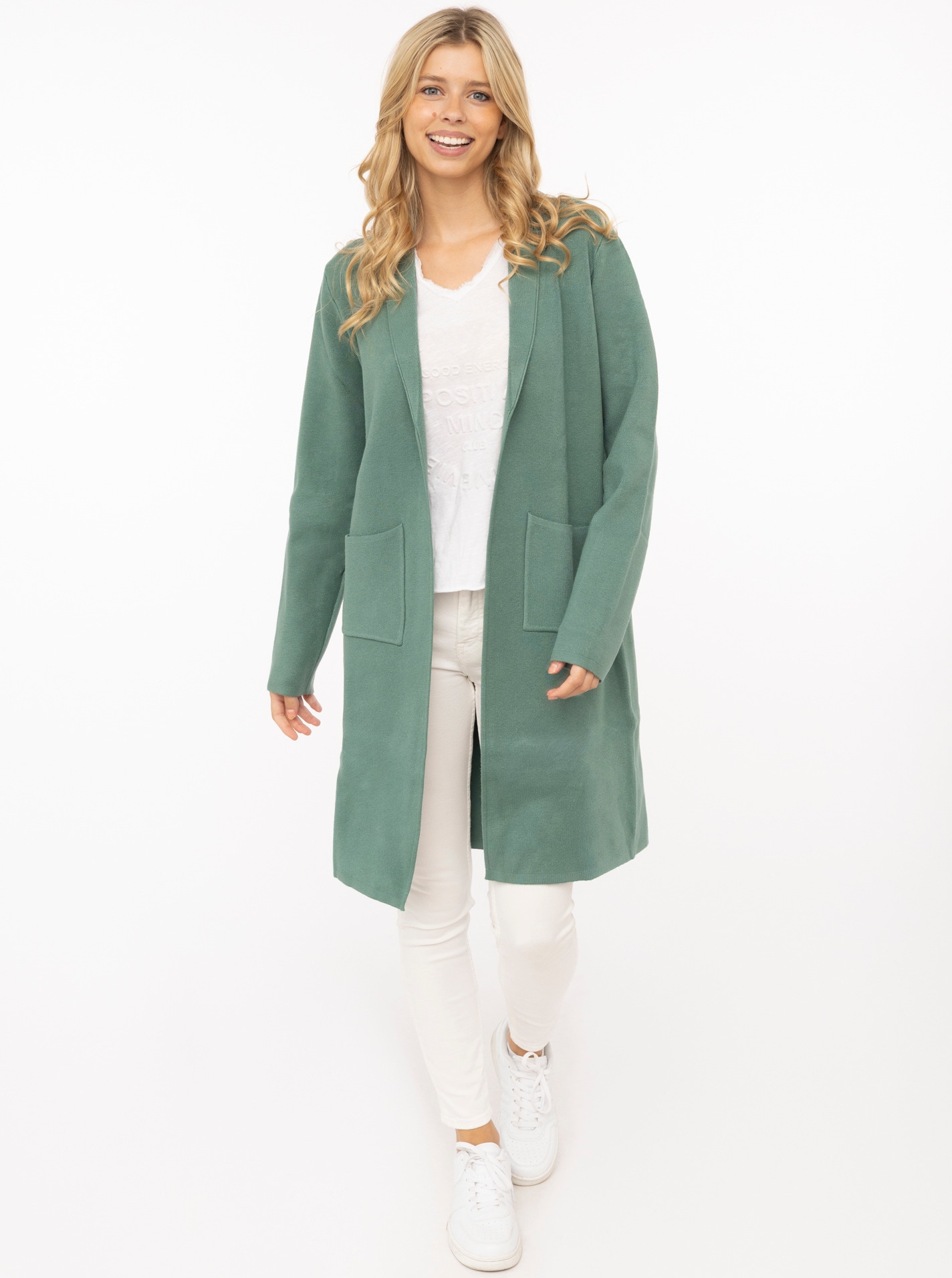 Zwillingsherz Cardigan »"Jessi"« mit Kragen, Langarm, aufgesetzte Taschen, ohne Verschluss, knielang