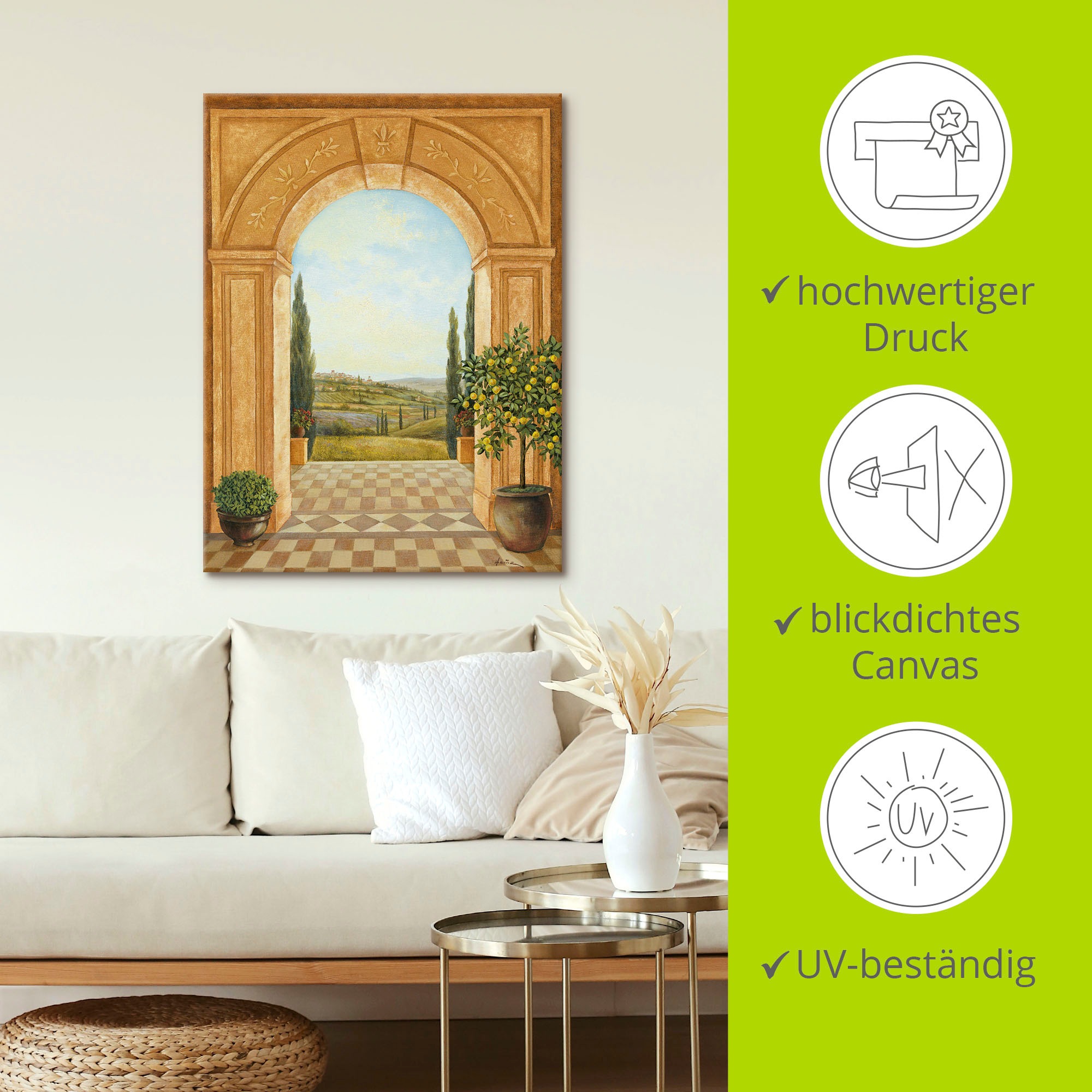 Artland Wandbild »Ausblick mit Zitronenbaum« Fensterblick 1 Stk. tlg. als Leinwandbild, Wandaufkleber in verschied. Größen