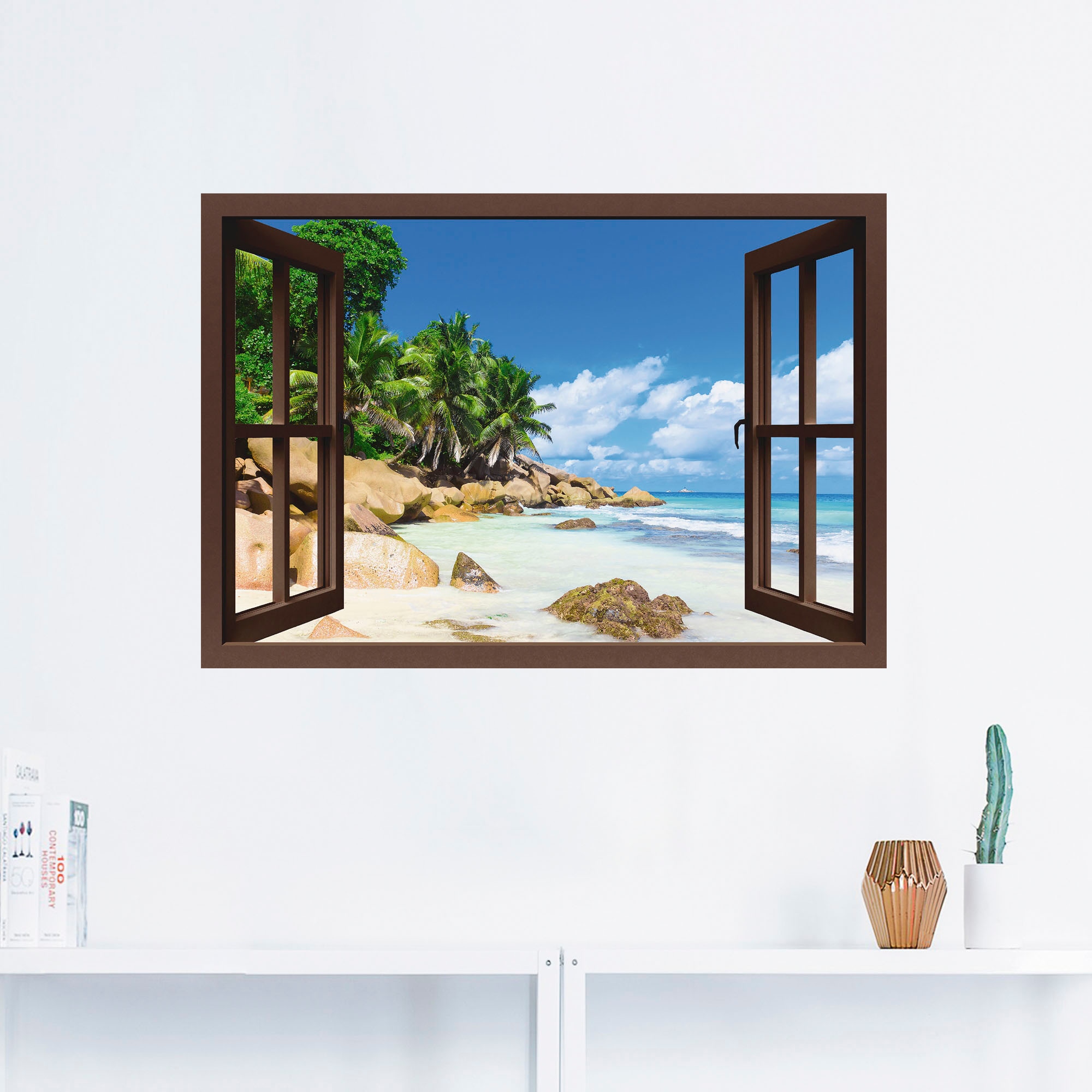 Palmen Fenster«, bequem durchs Größen in Wandaufkleber Artland »Küste als oder Karibikbilder, mit Poster Leinwandbild, St.), Alubild, kaufen Wandbild (1 versch.