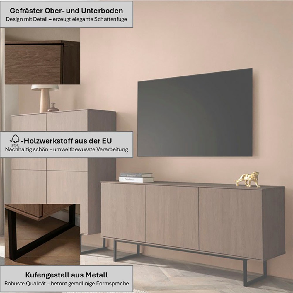 Home affaire Wohnzimmer-Set »Lund, moderne Anbauwand, Wohnzimmer-Set in Stone Oak oder Nussbaum« 2 Stk. tlg.
