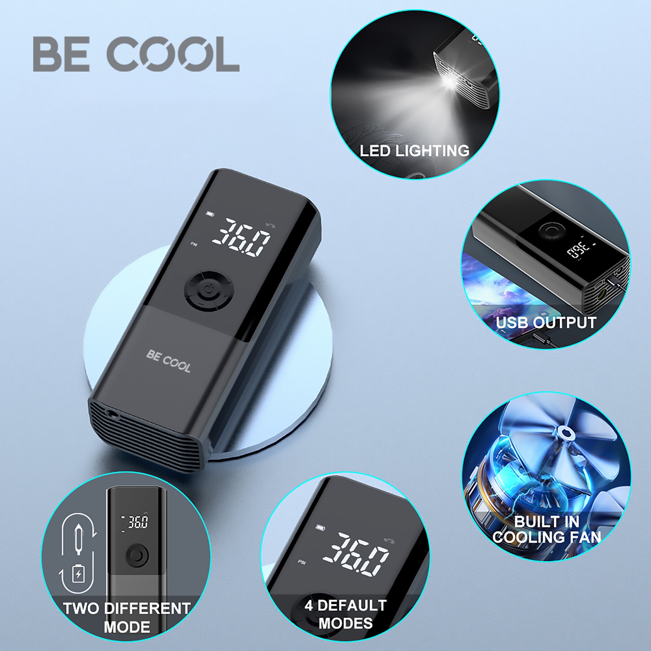 be cool Akku-Luftpumpe, Powerbank-Funktion, umfangreiches Zubehör inkl. Aufbewahrungstasche