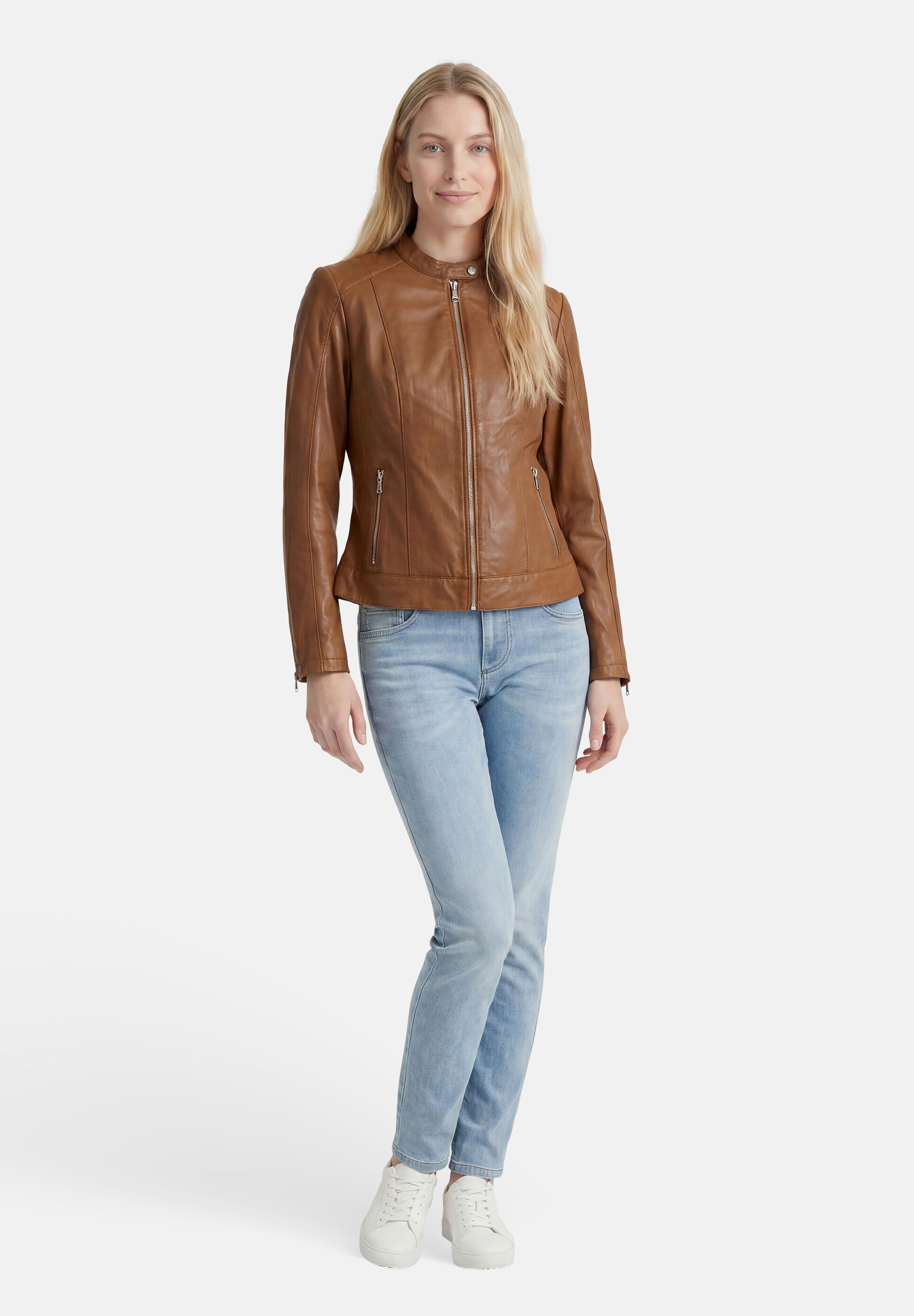 Apple of Eden Lederjacke »Apple of Eden Lederjacke« ohne Kapuze Stehkragen mit Druckknopf