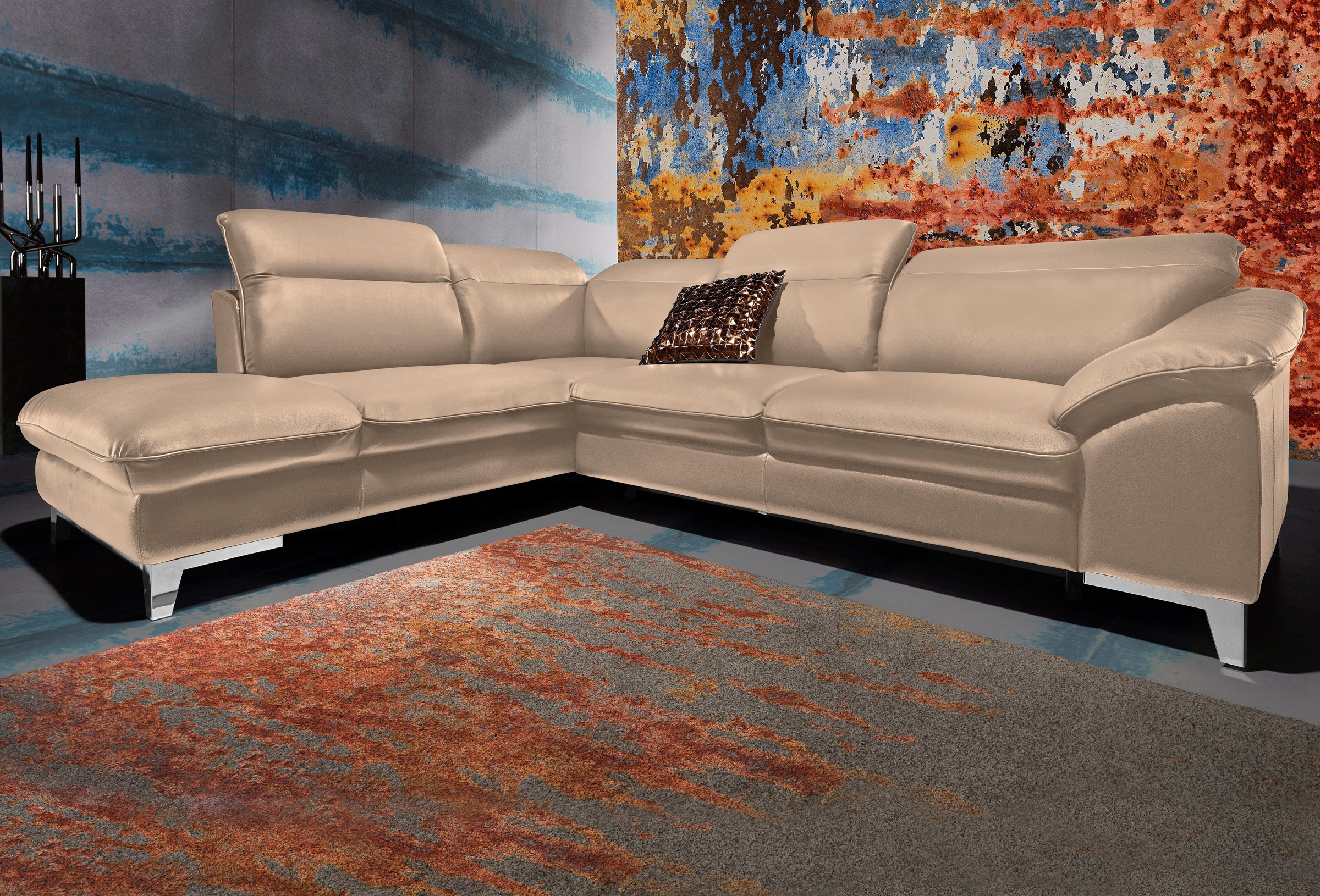 COTTA Polstergarnitur »Teresa«, (Set), Set: bestehend aus Ecksofa und Hocker, Ecksofa wahlweise Bettfunktion