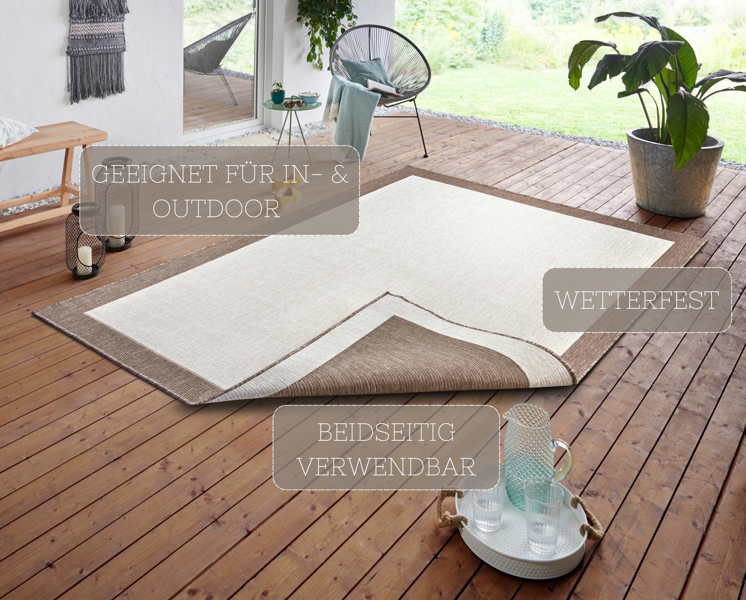 HANSE Home Teppich »Panama Wendeteppich« rechteckig 5 mm Höhe In-& Outdoor, Wetterfest, Balkon, Läufer, Wohnzimmer, Wasserfest