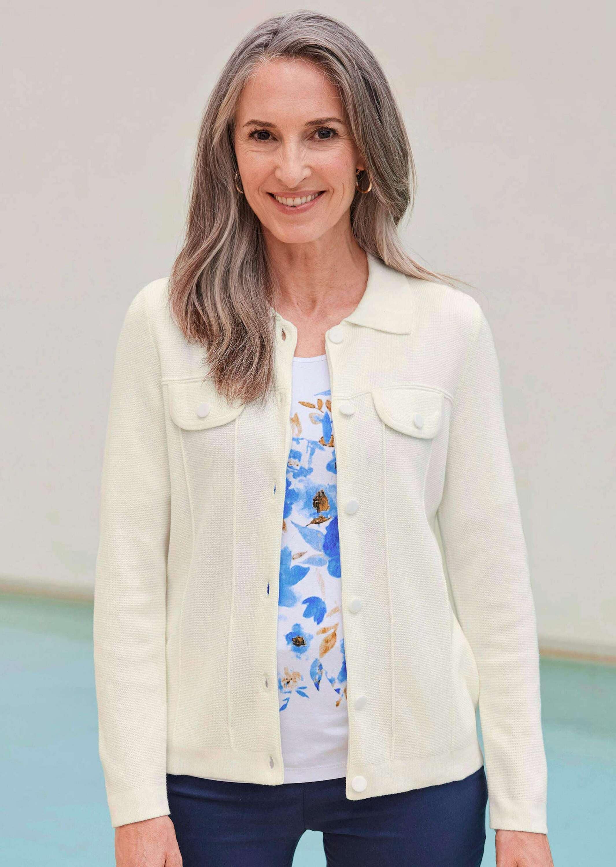 GOLDNER Strickjacke »Baumwoll-Cardigan in roter Jeansoptik«