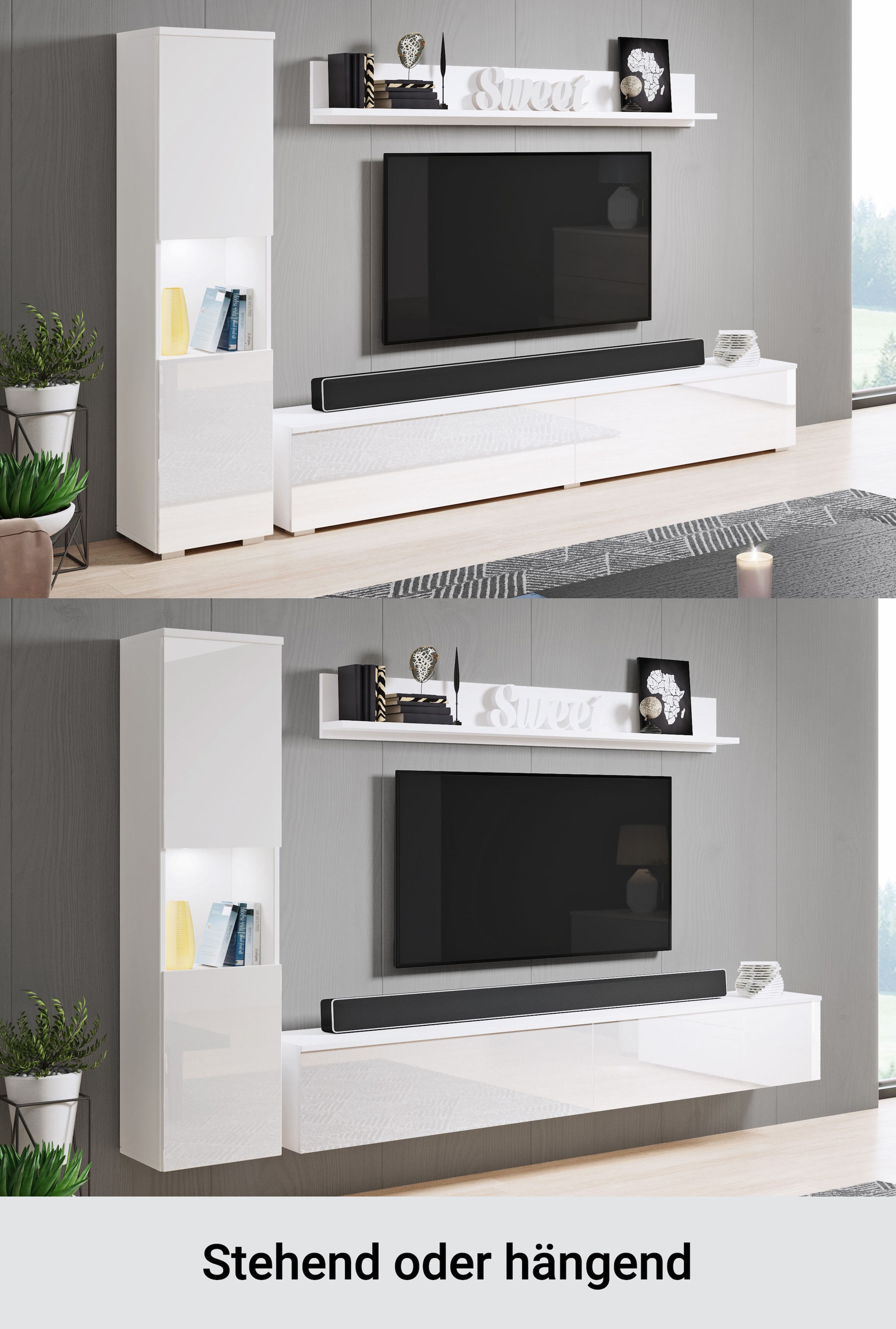 INOSIGN Wohnwand »PARIS, Vitrine Türanschlag links/rechts wechselbar« Komplett-Set, 3 Stk. tlg.