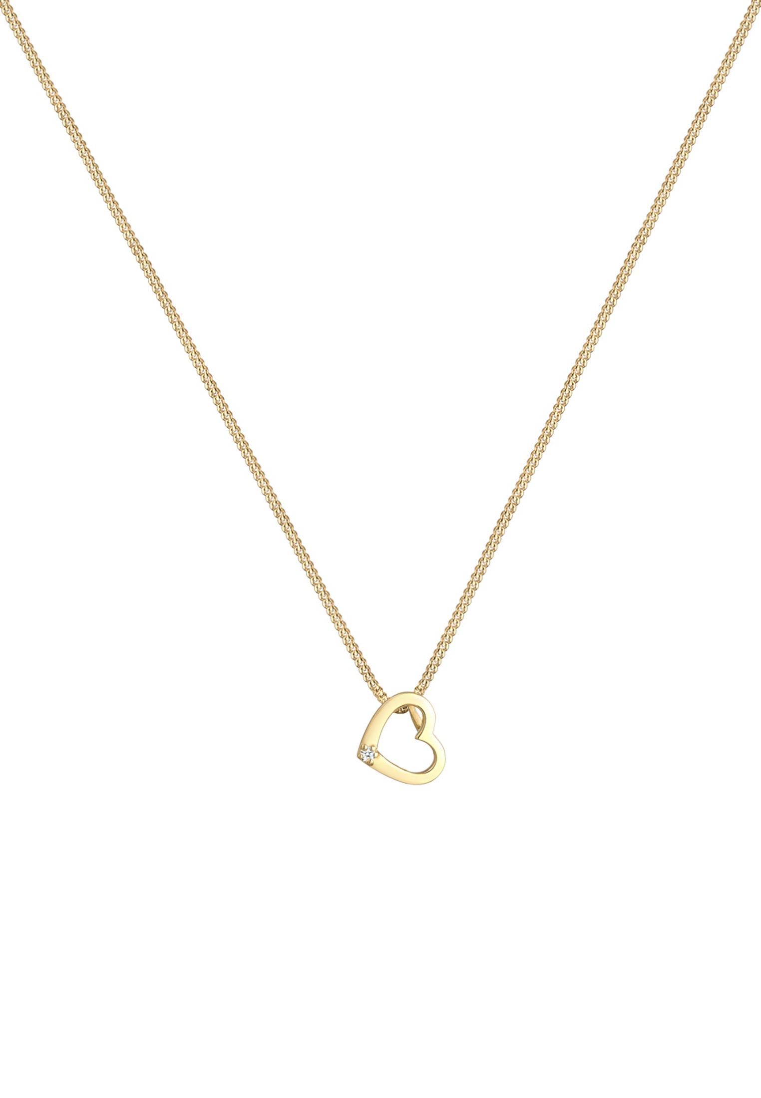 Elli DIAMONDS Silberkette »Halskette Herz Diamant Weiß Brillantschliff (0.015ct) 585 Gelbgold«