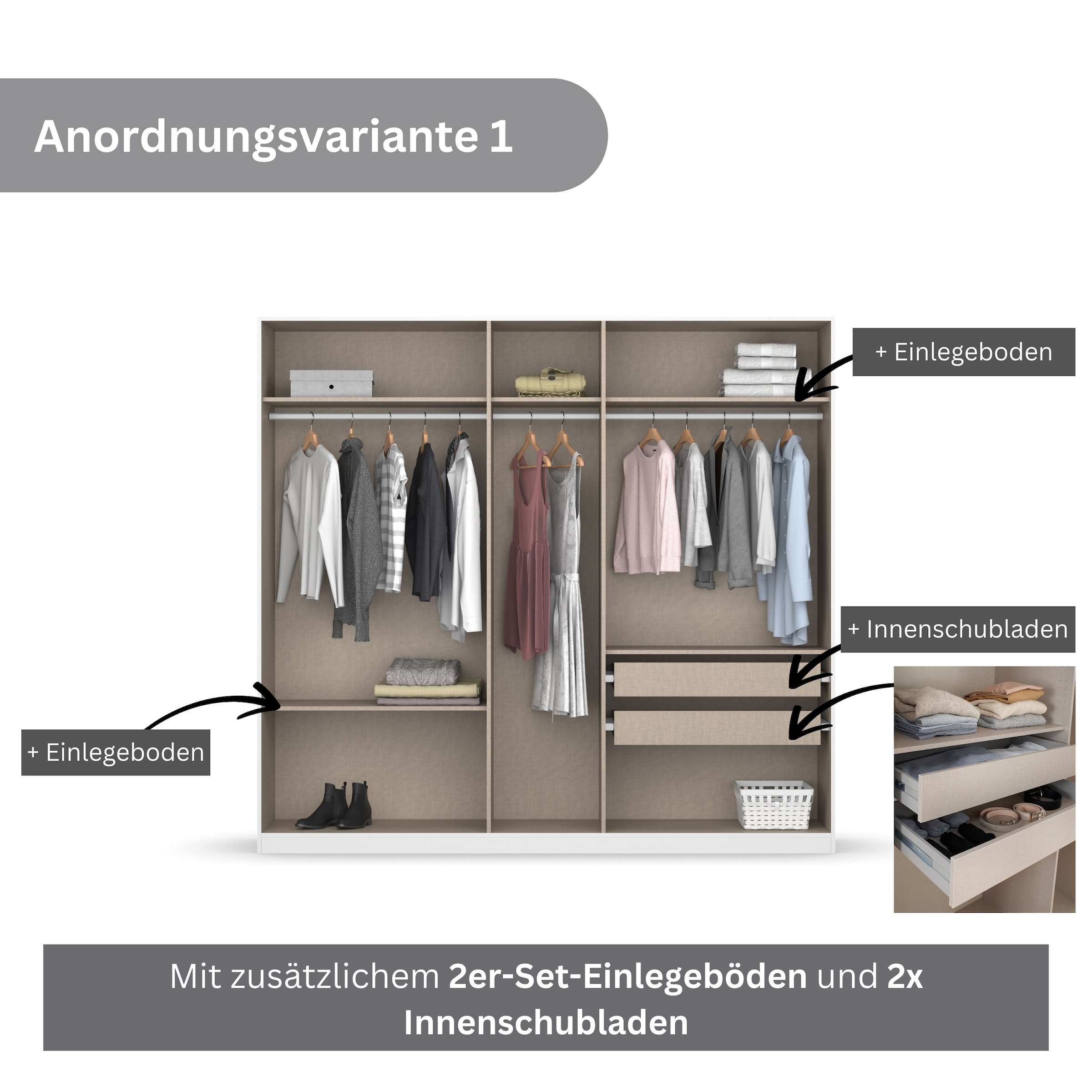 rauch Drehtürenschrank »Kleiderschrank Schrank Garderobe KOLUNA mit Glastüren und Spiegel«, inkl. 2 Innenschubladen sowie extra Einlegeböden MADE IN GERMANY