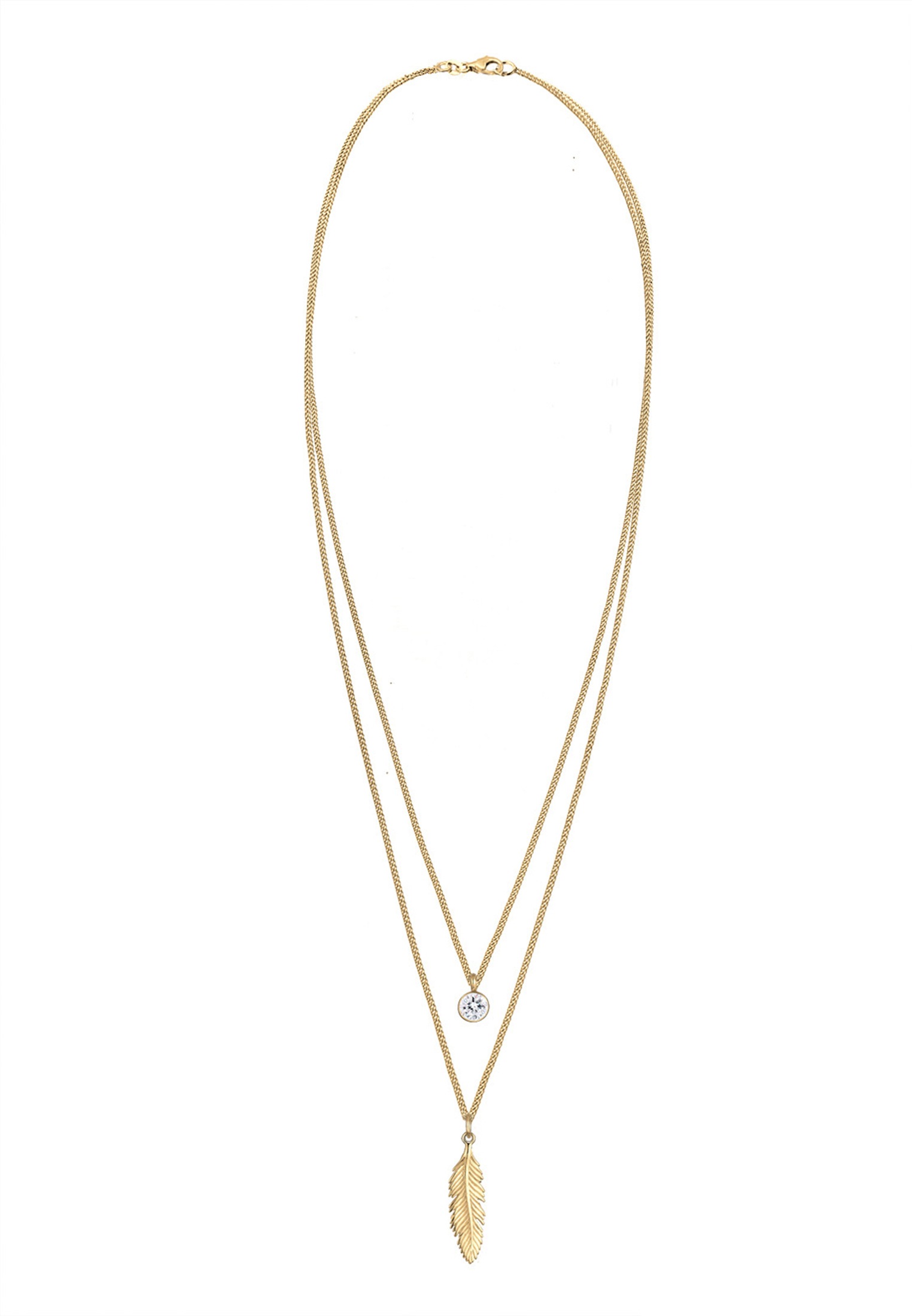 Elli Silberkette »Halskette Layer mit Feder und Kristalle 925 Sterling Silber«