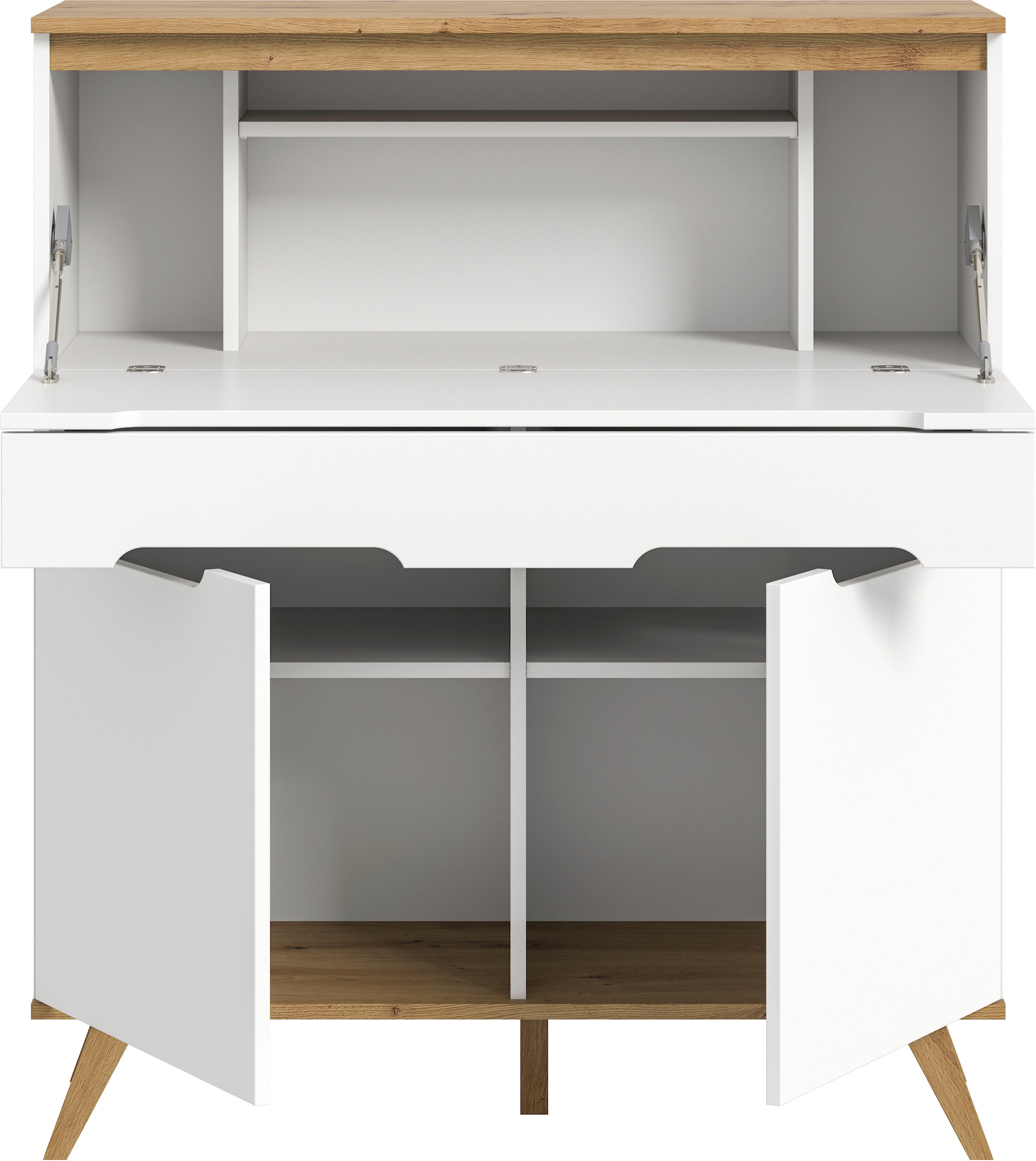 Home affaire Sekretär »Alesund, Höhe 118cm, 2 Türen, 1 Schubkasten,konischer Fuß, Scandi-Look«, Anrichte, Schrank, Kommode, Midischrank, Wohnmöbel, Wohnzimmer