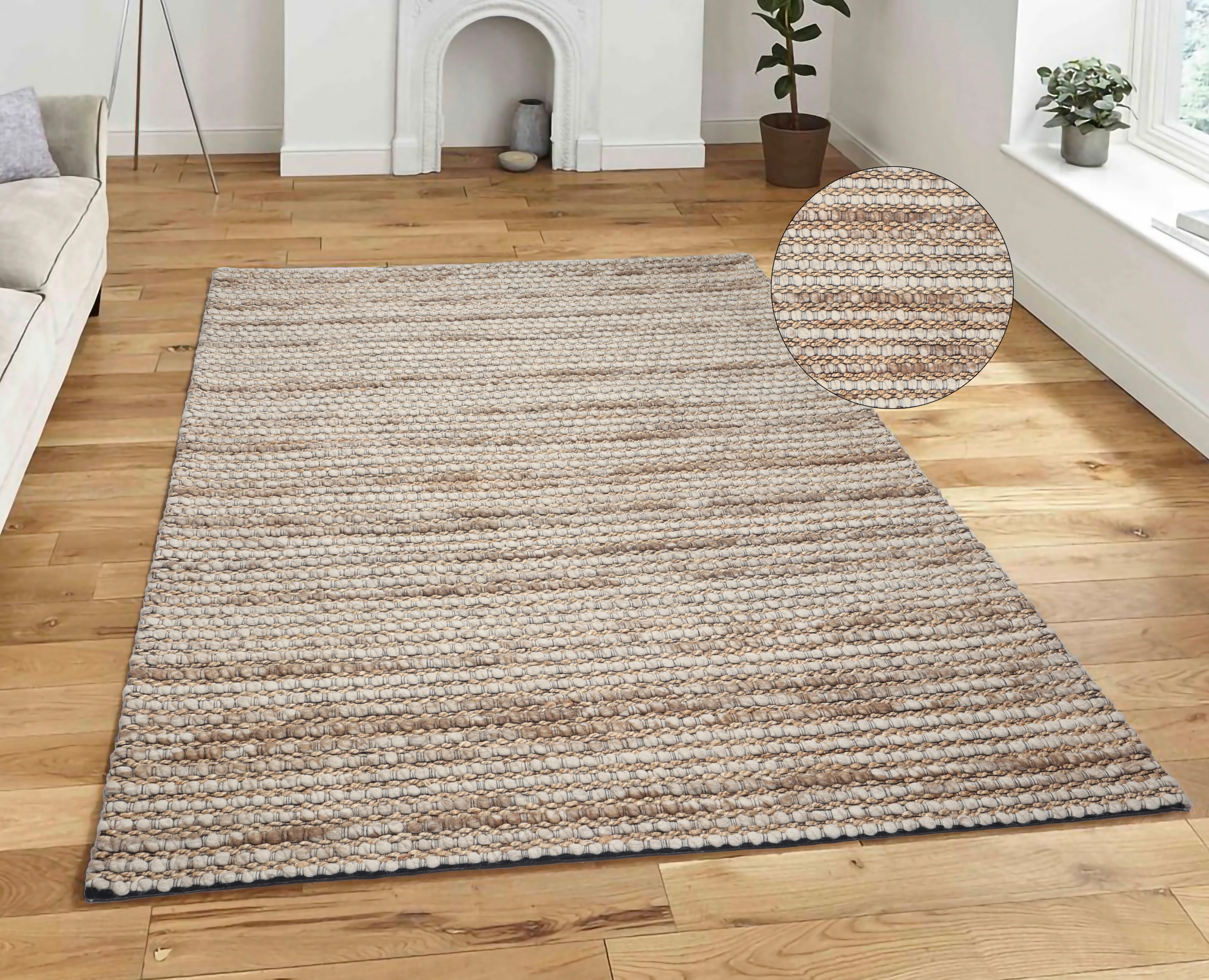 my home Wollteppich »Leevy, Wolle und Jute, handgewebt, Handweb Teppiche«, rechteckig, 25 mm Höhe, schöne Streifenoptik, Wohnzimmer, Schlafzimmer, Esszimmer