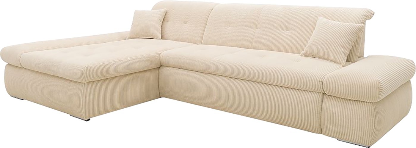 DOMO collection Ecksofa »Moric, L-Form, XXL-Sofa - Breite 300cm«, wahlweise mit Bettfunktion und Armteilverstellung, Cord, Creme