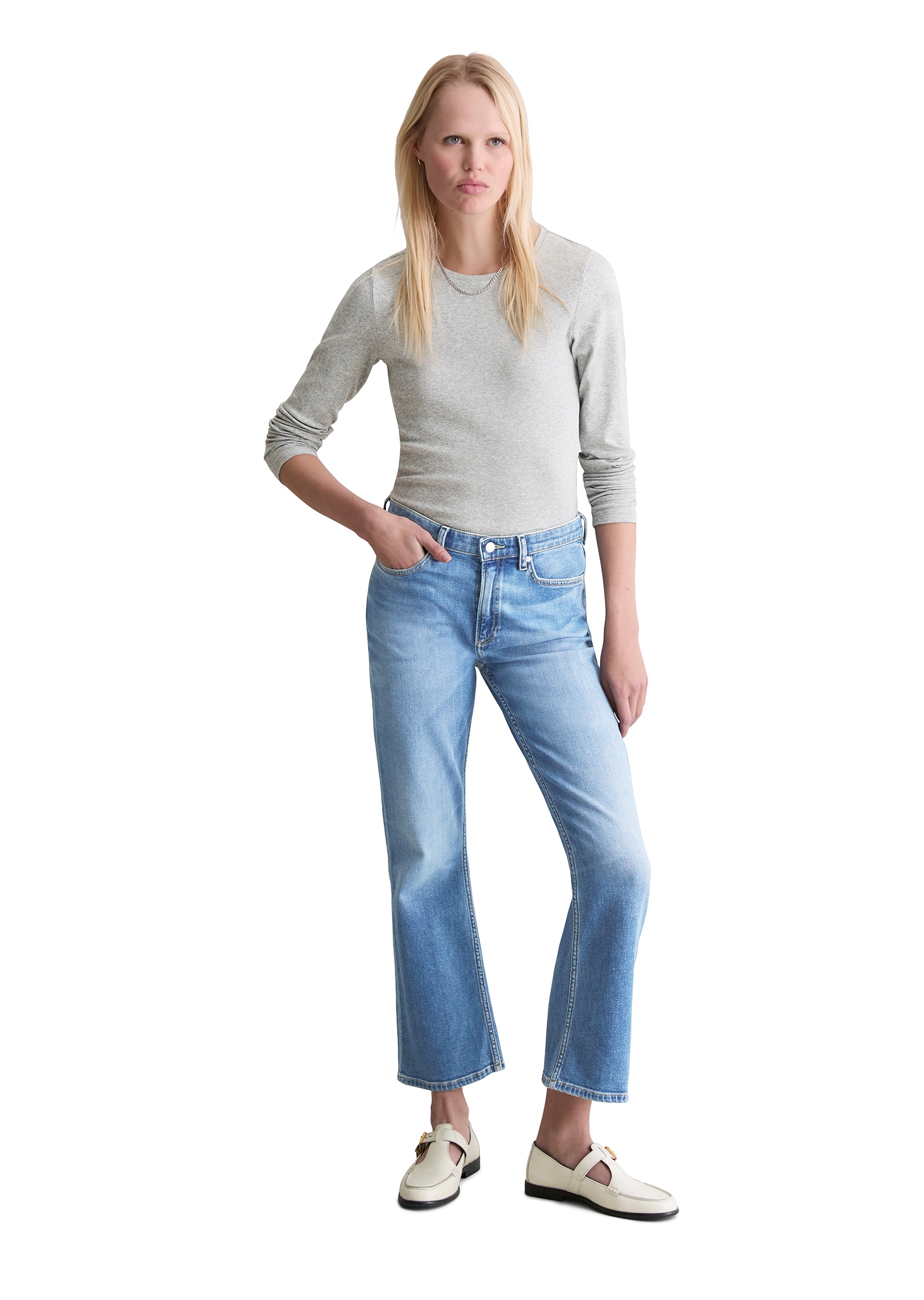 Marc O'Polo DENIM Bootcut-Jeans »Josina, aus Organic Cotton Stretch« hohe Leibhöhe, verkürzte Länge