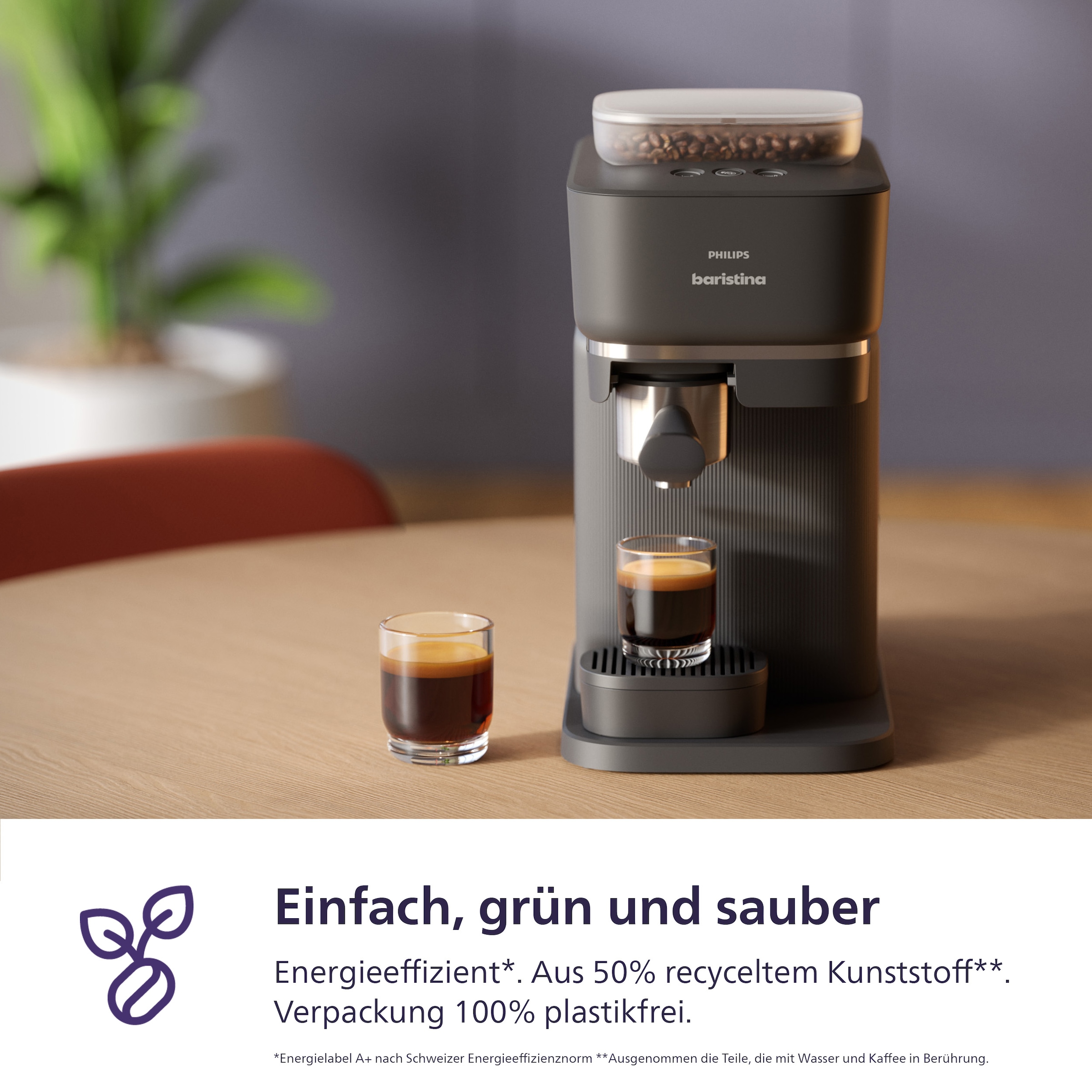 PHILIPS baristina Espressomaschine »BAR303/60 mit Mahlwerk für ganze Bohnen, Milchaufschäumer inkl.«, 16 bar Pumpendruck, Schwarzgrau