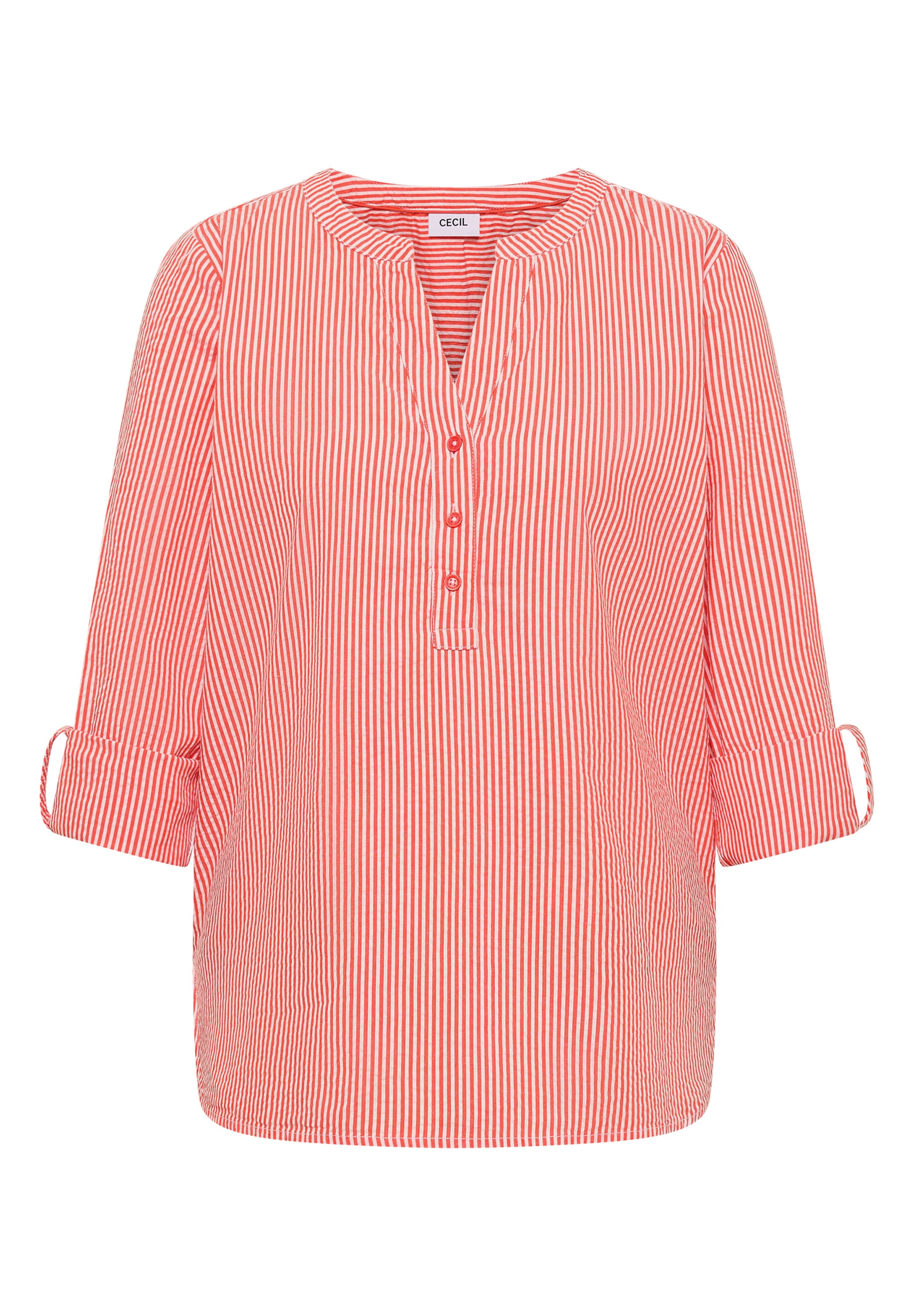 Cecil Langarmbluse im Streifen-Look und mit kurzer Knopfleiste, Seersucker